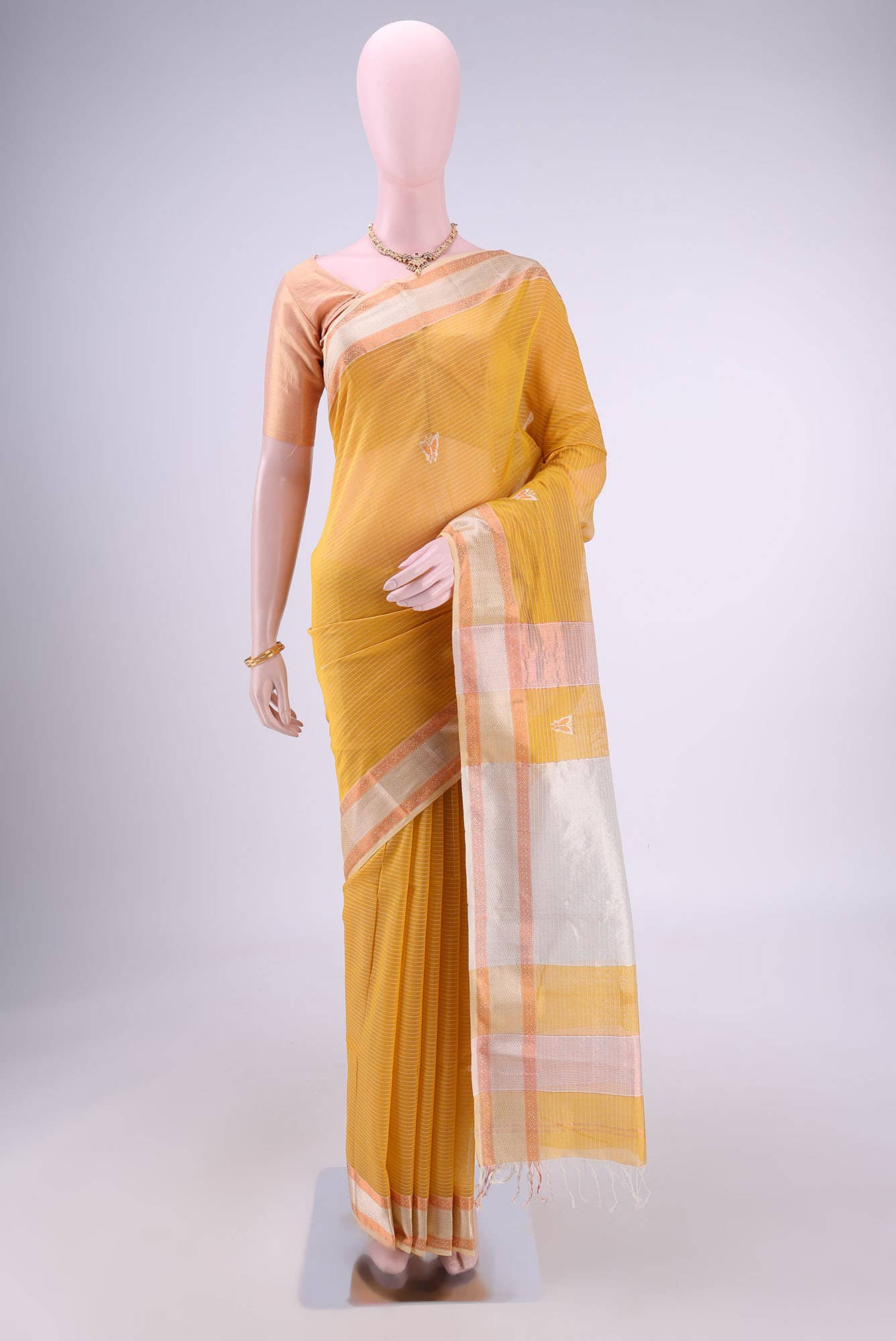 Yellow Maheshwari Silk Saree