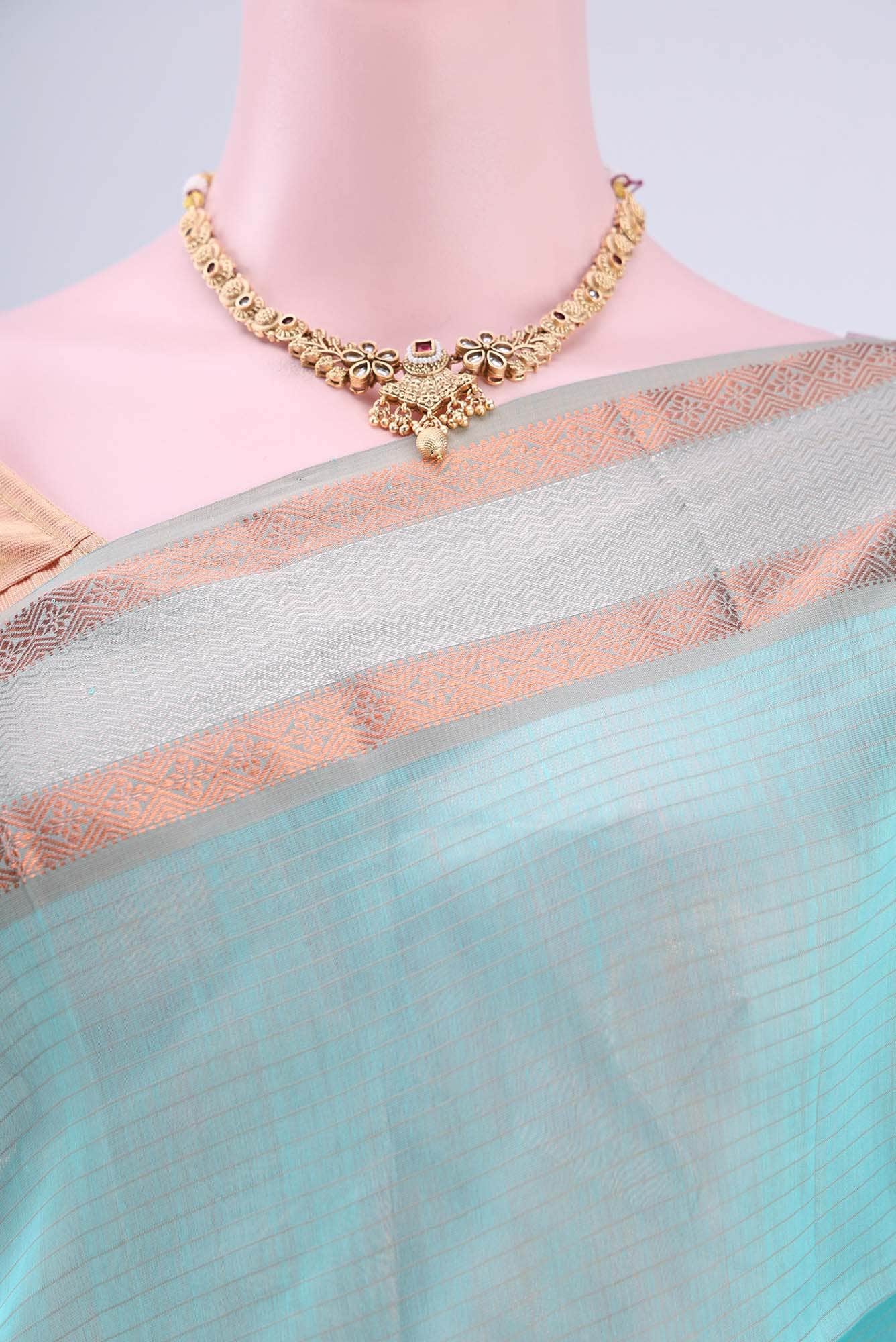 Sky Blue Maheshwari Silk Saree