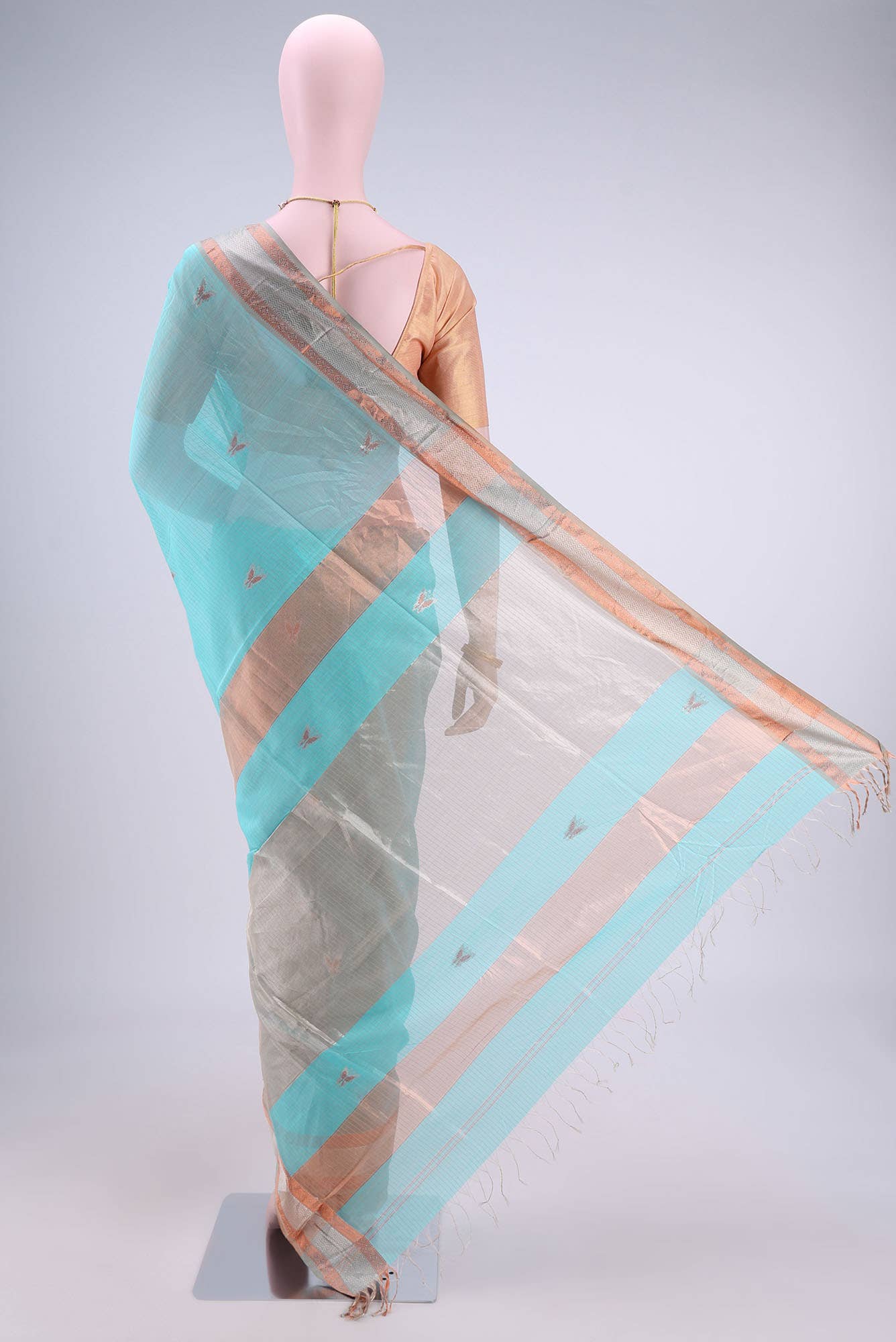 Sky Blue Maheshwari Silk Saree