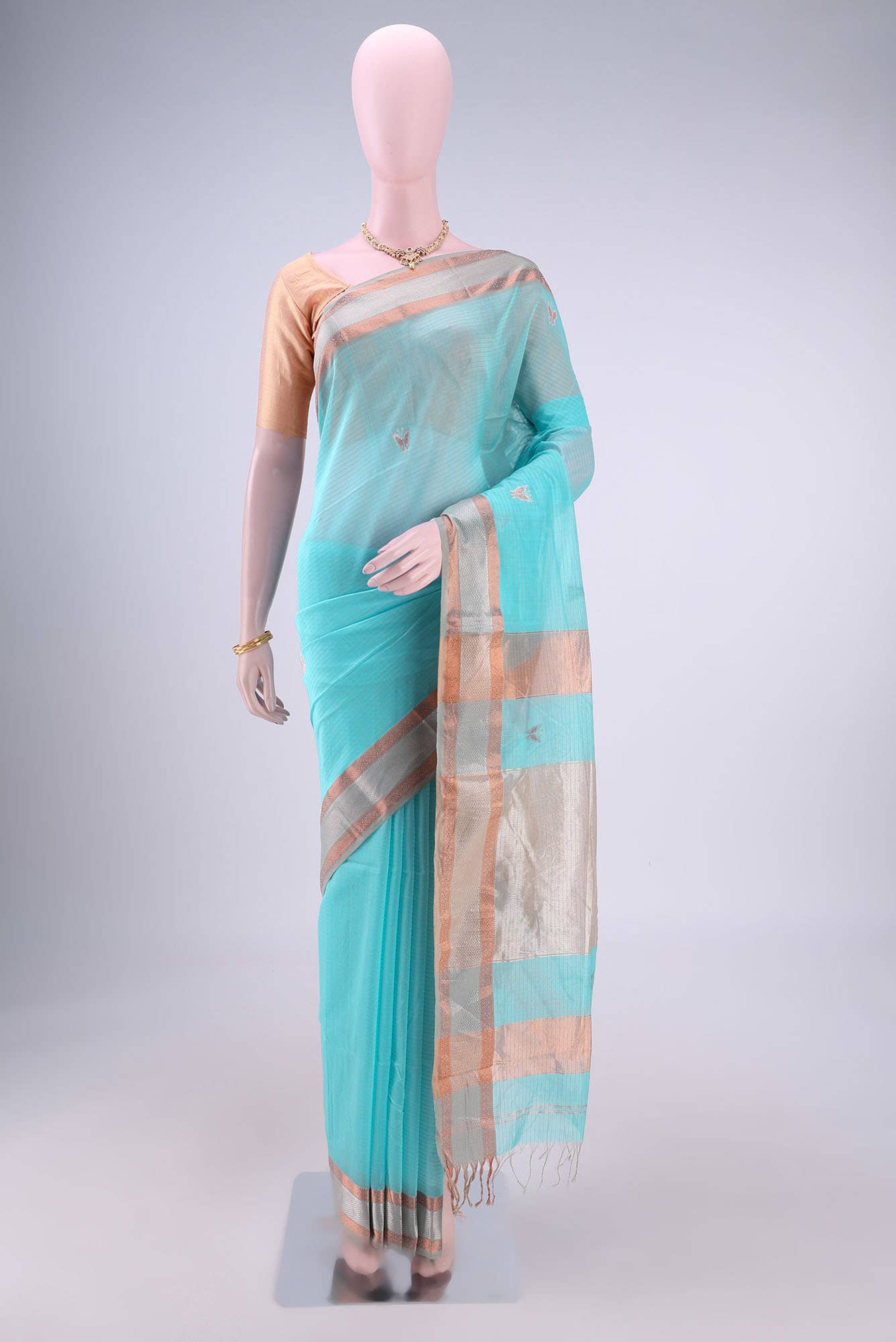 Sky Blue Maheshwari Silk Saree