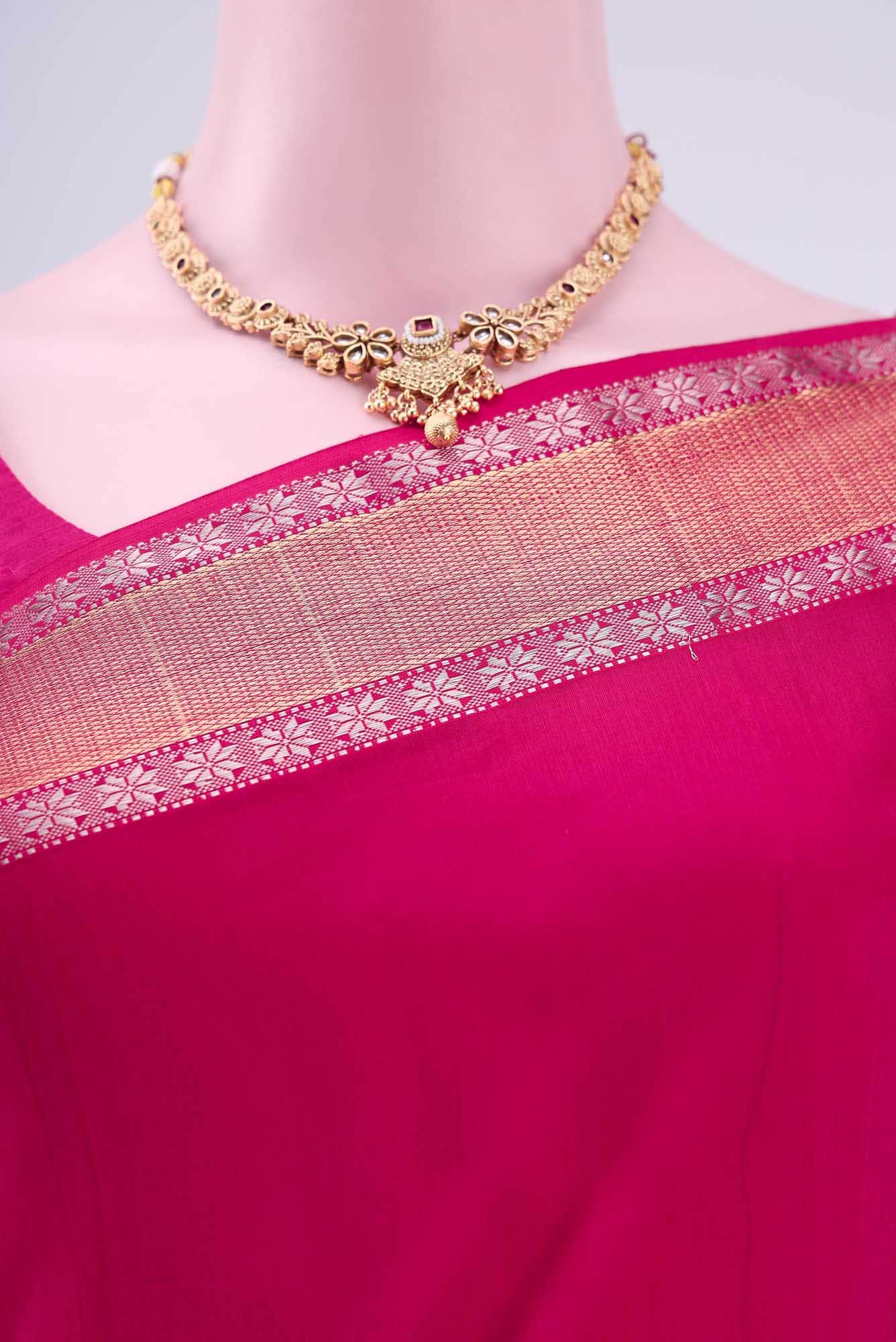 Dark Pink Maheshwari Silk Saree