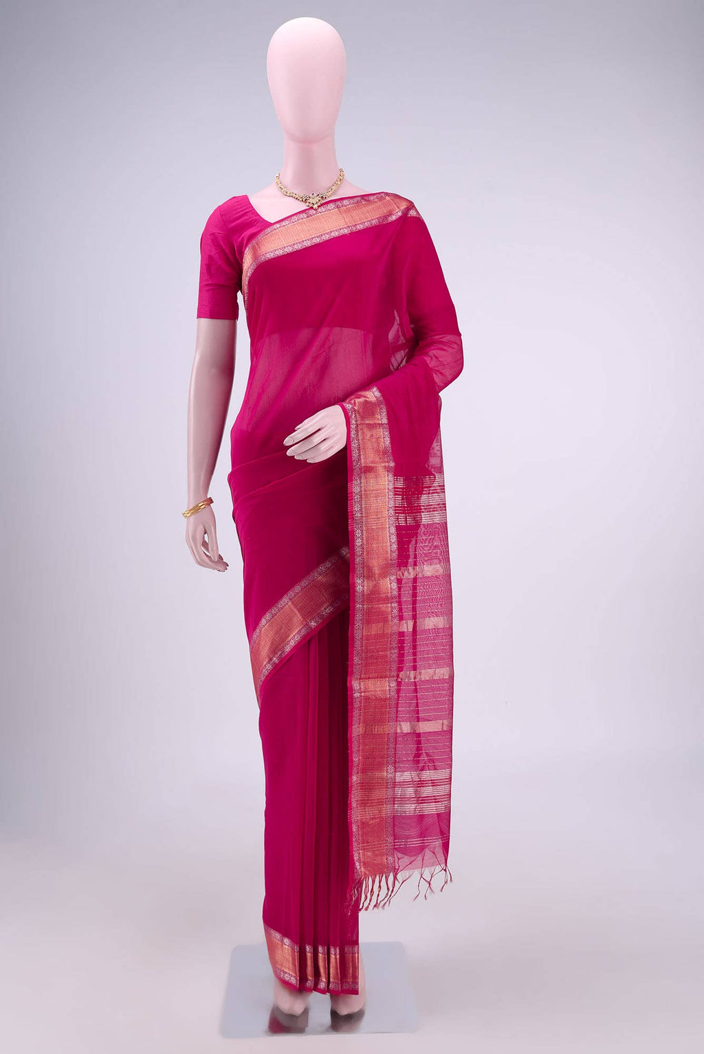 Dark Pink Maheshwari Silk Saree