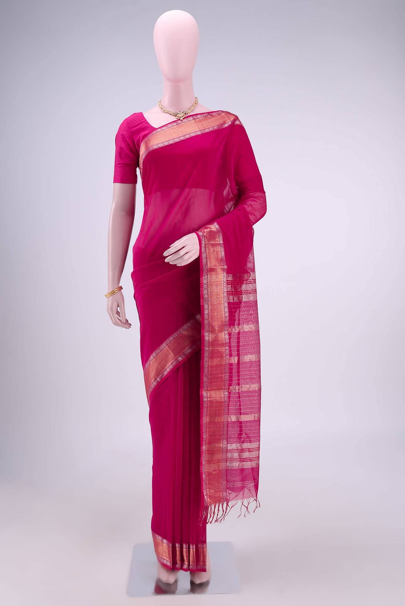 Dark Pink Maheshwari Silk Saree