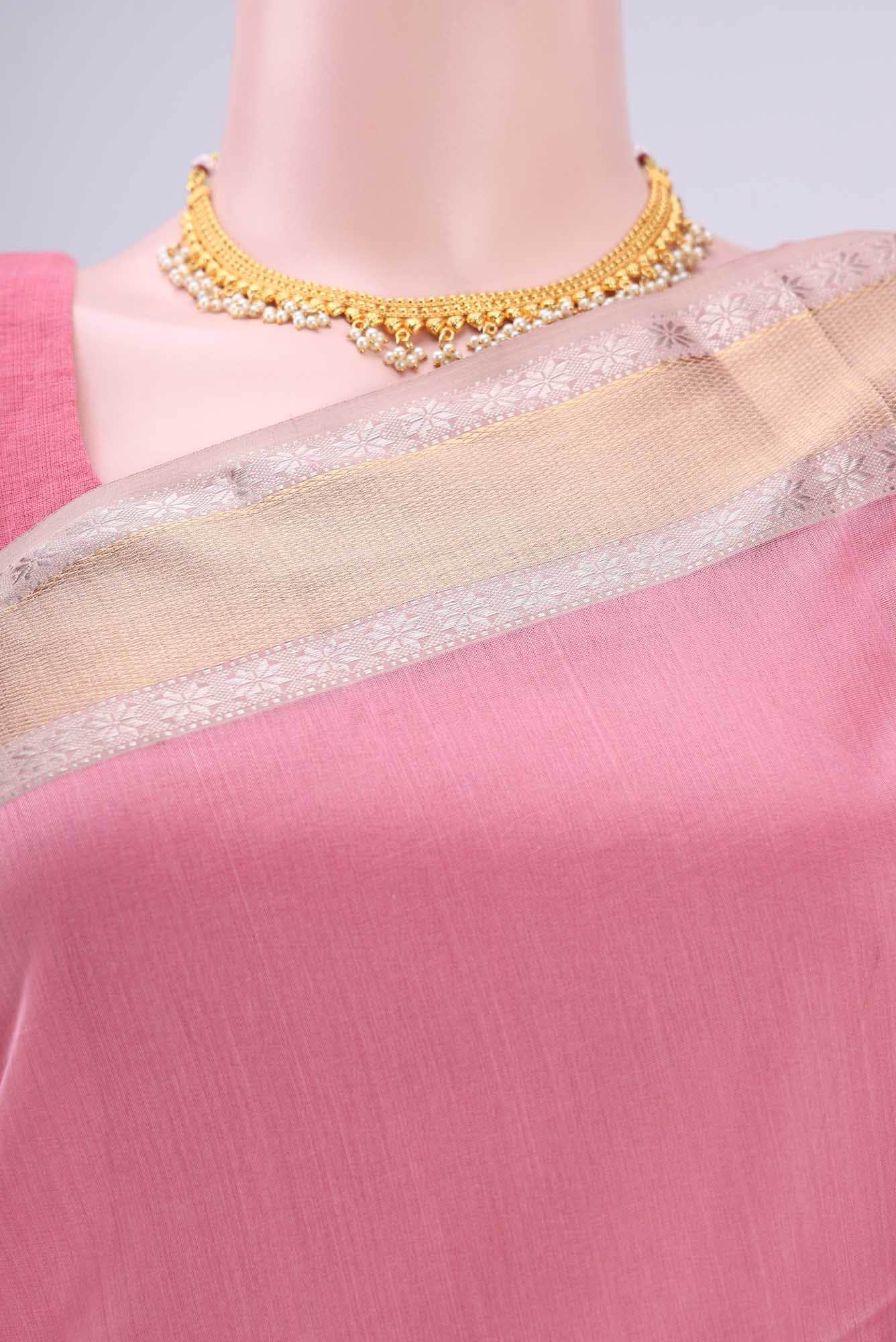 Rose pink Maheshwari Silk Saree