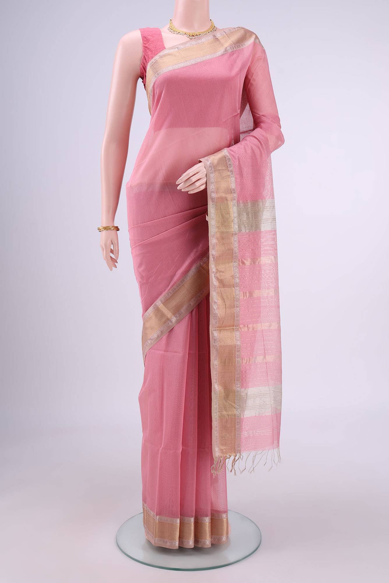 Rose pink Maheshwari Silk Saree