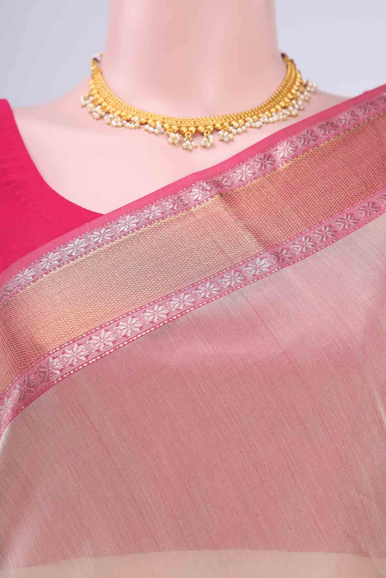 Beige Maheshwari Silk Saree
