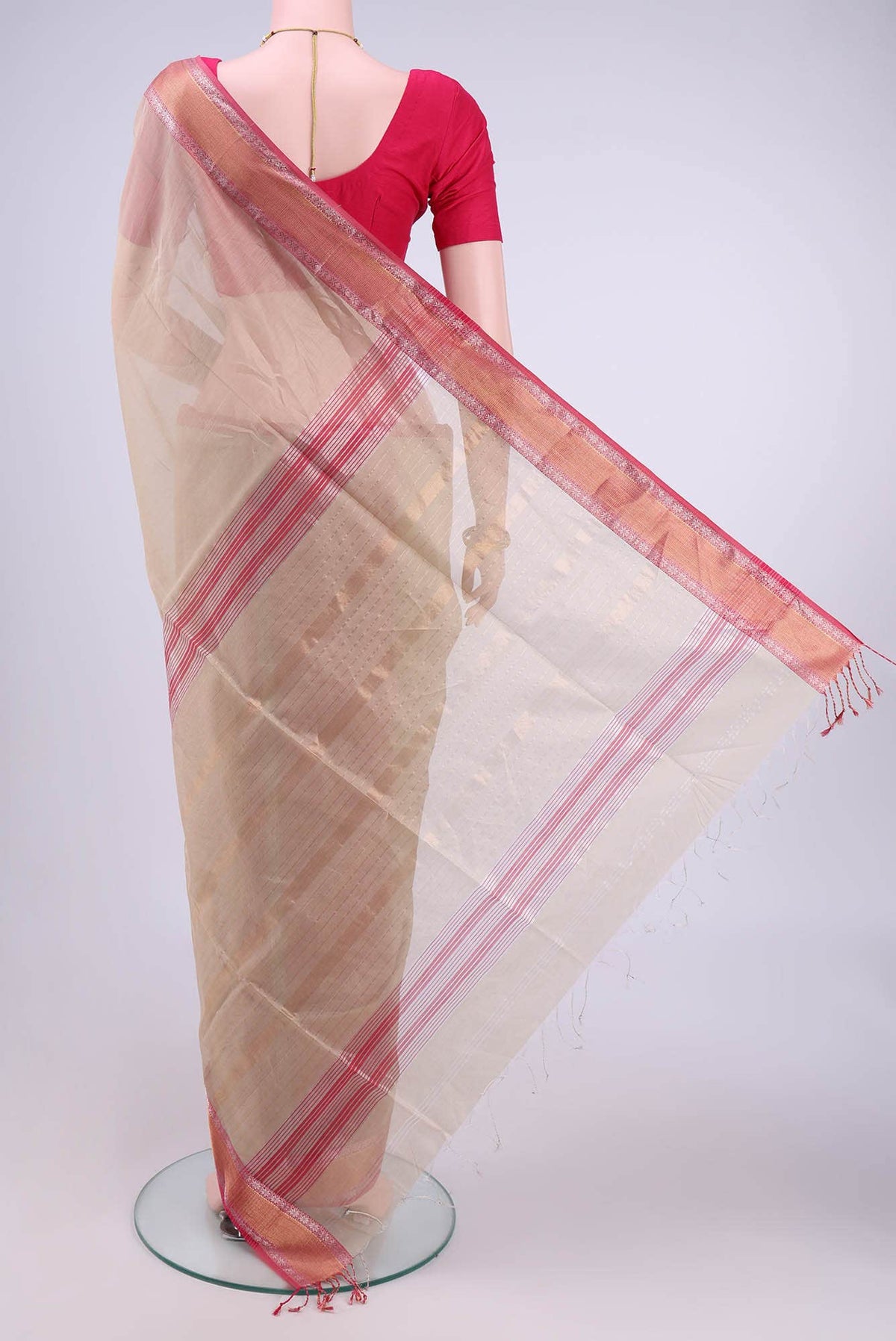 Beige Maheshwari Silk Saree