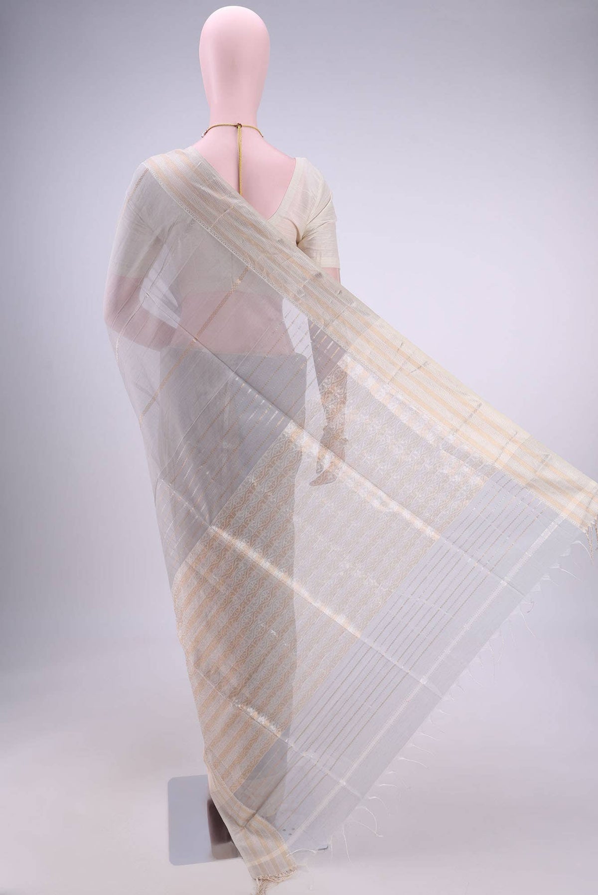 Grey Maheshwari Silk Saree