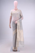 Grey Maheshwari Silk Saree