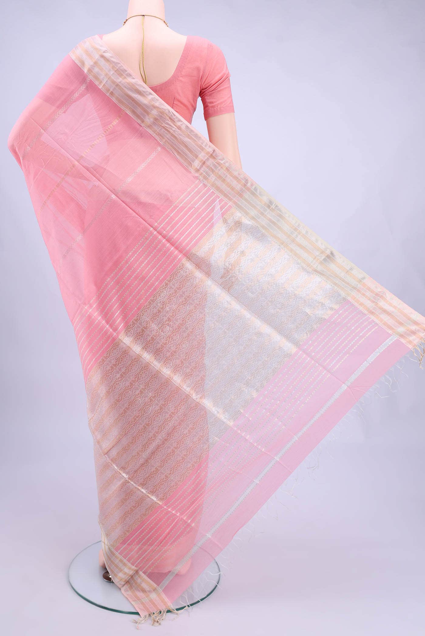 Rose pink Maheshwari Silk Cotton Saree