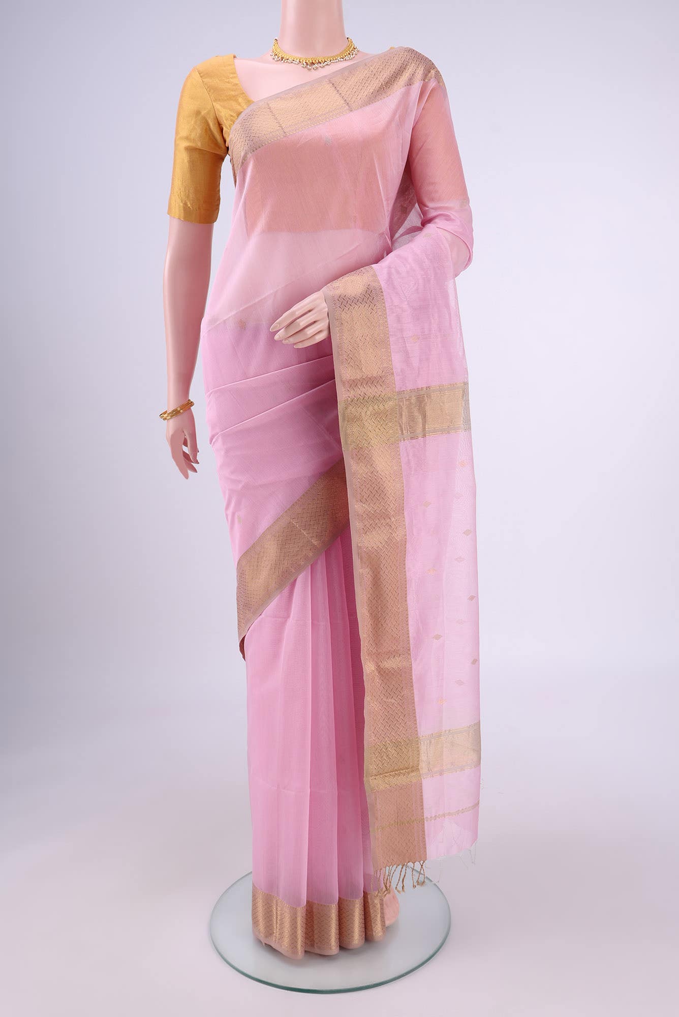 Rose pink Maheshwari Silk Saree