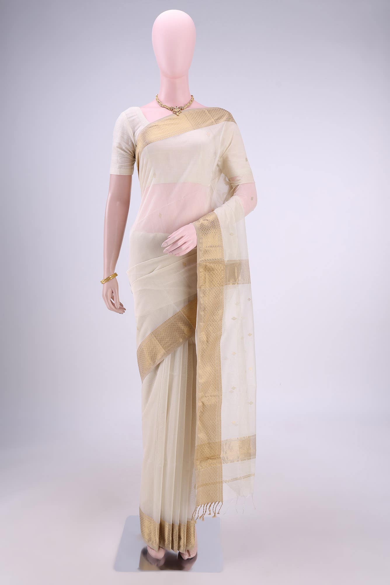 Beige Maheshwari Silk Saree
