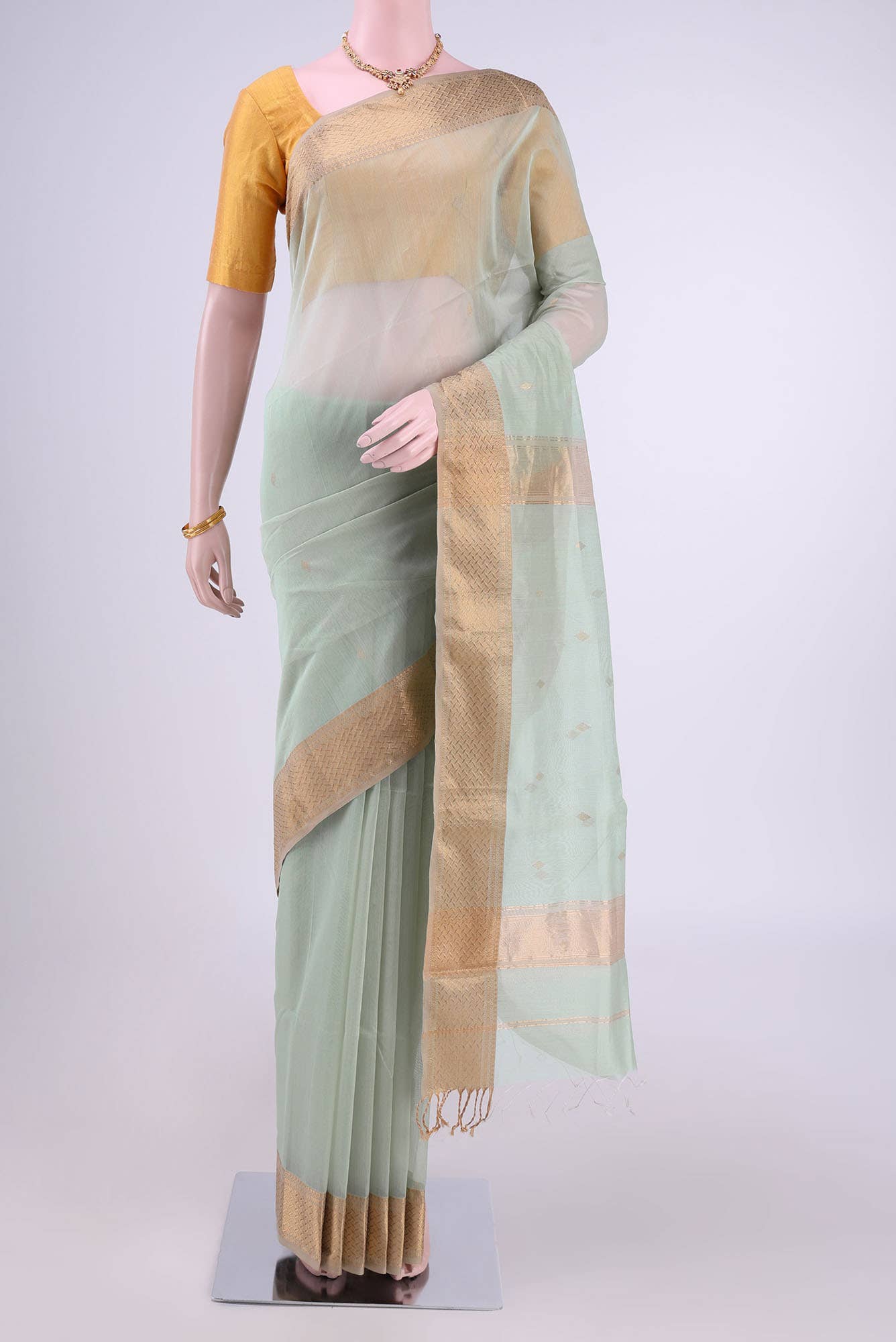 Pista Green Maheshwari Silk Cotton Saree