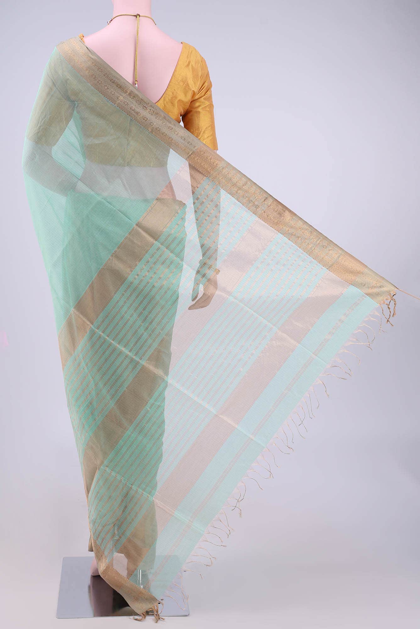 Turquoise Maheshwari Silk Cotton Saree