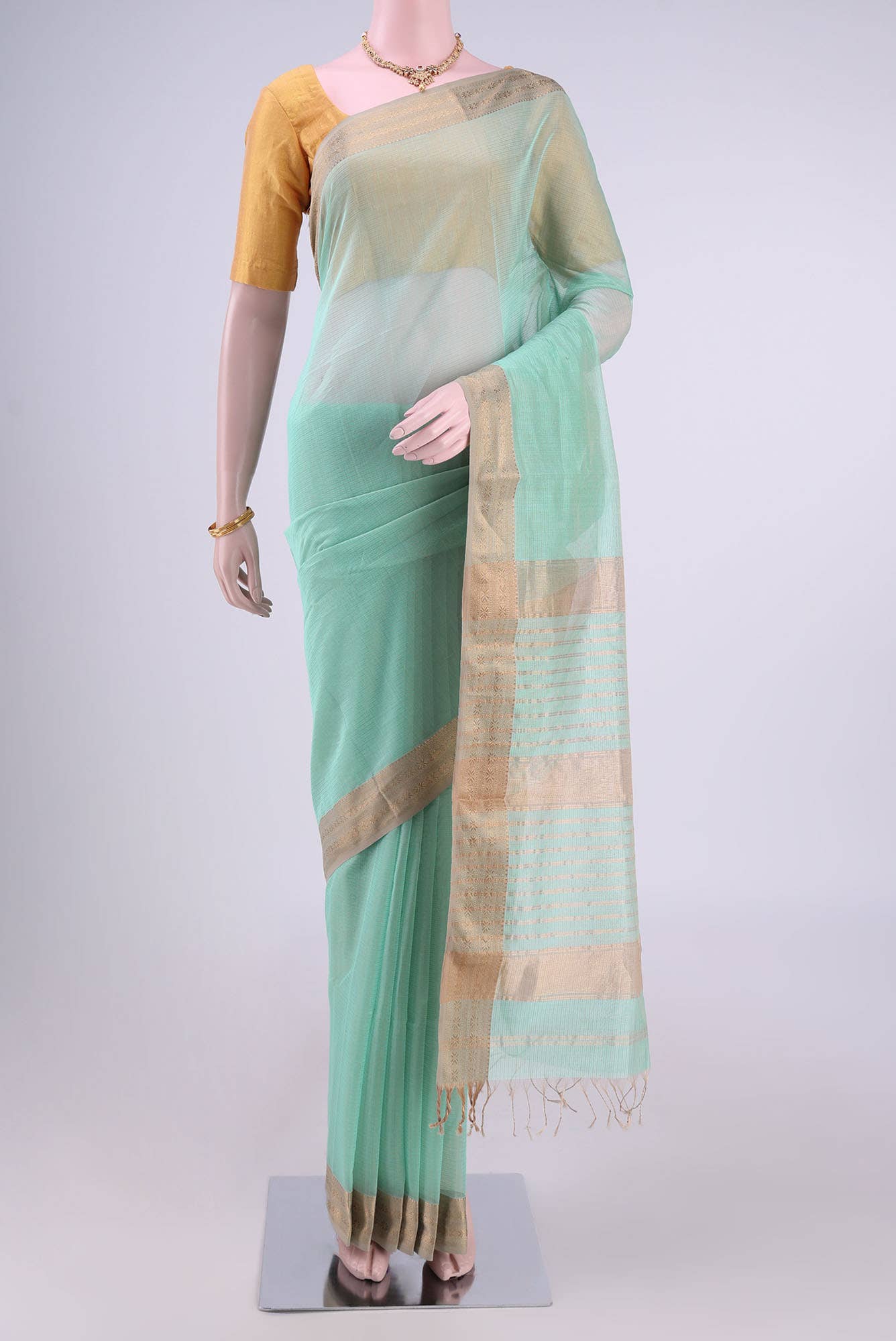 Turquoise Maheshwari Silk Cotton Saree