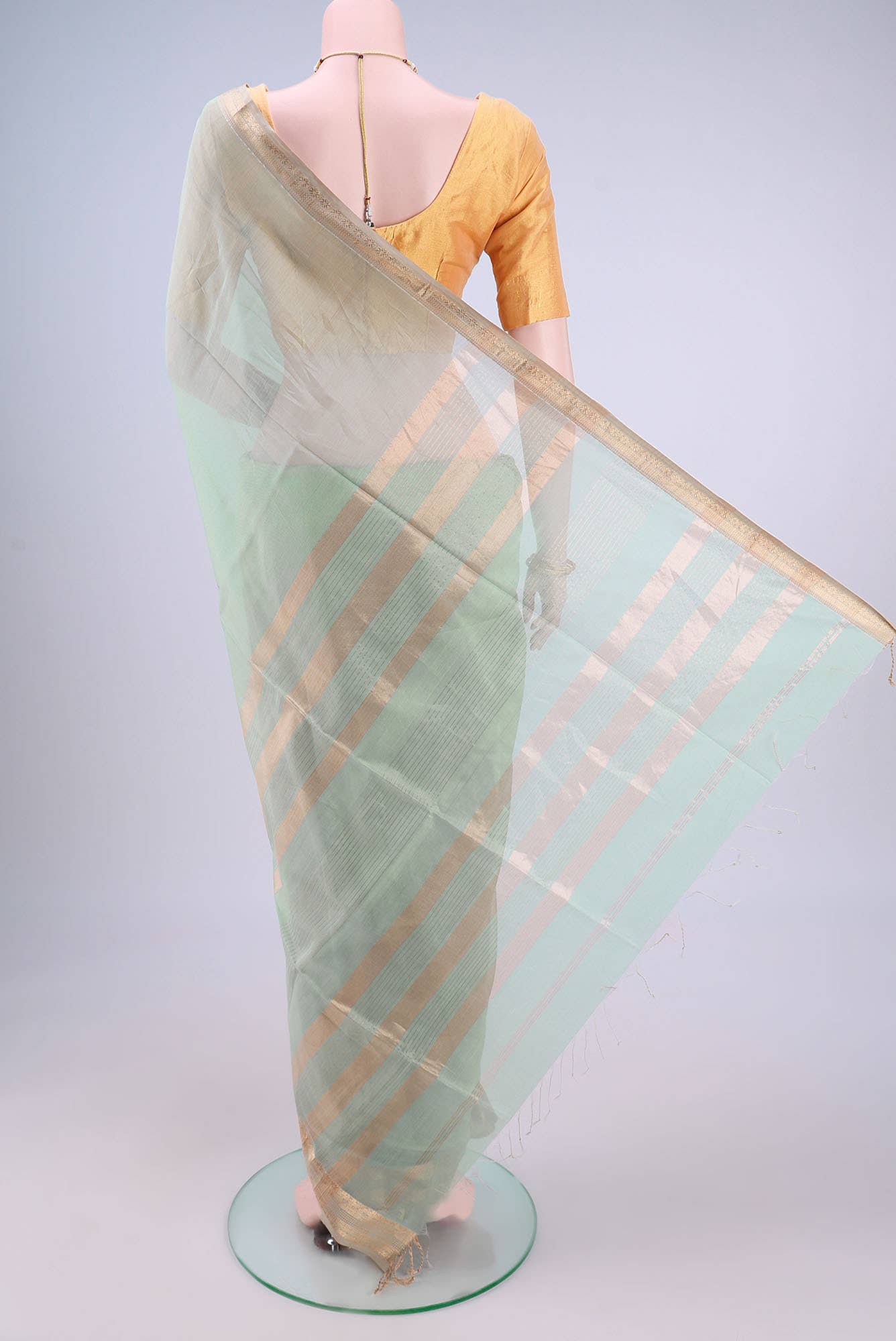 Sage Green Maheshwari Silk Saree