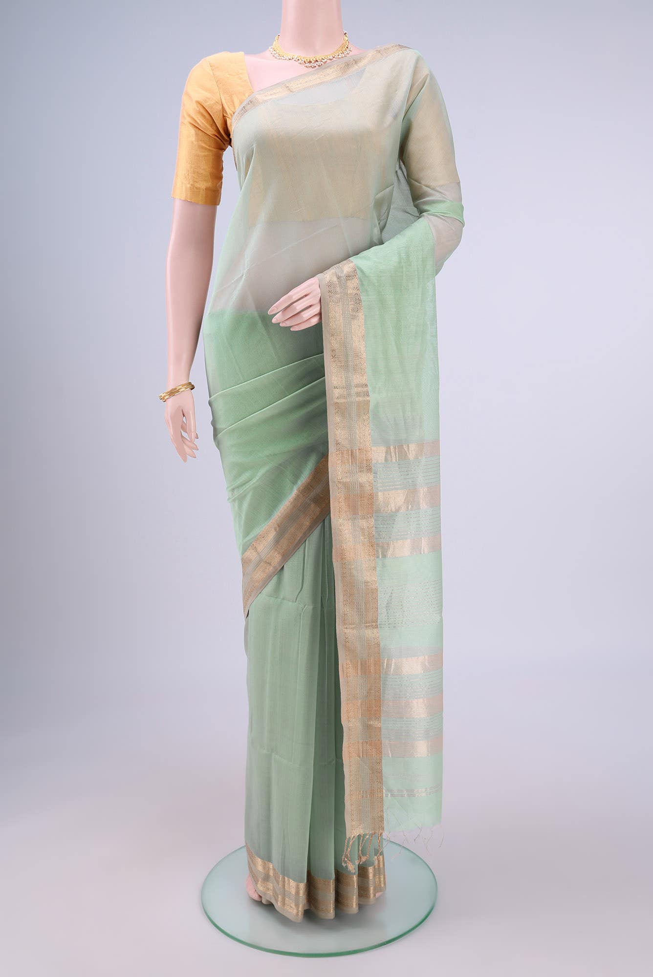 Sage Green Maheshwari Silk Saree