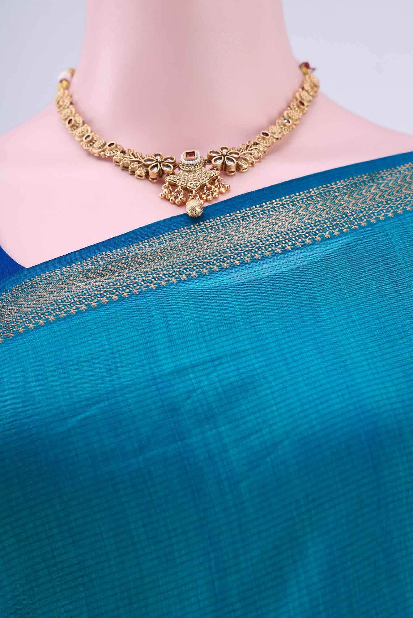 Peacock Blue Maheshwari Silk Saree