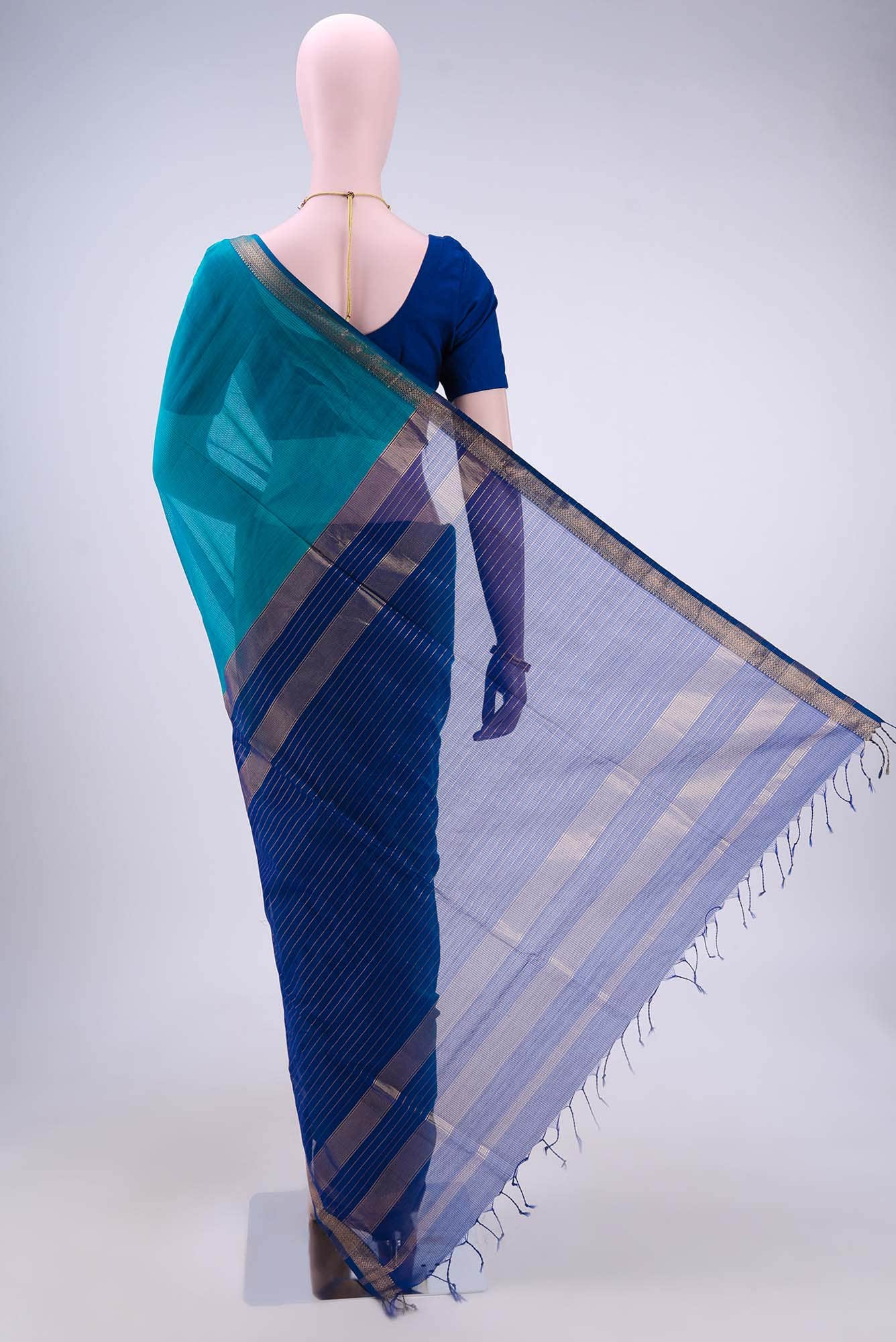 Peacock Blue Maheshwari Silk Saree