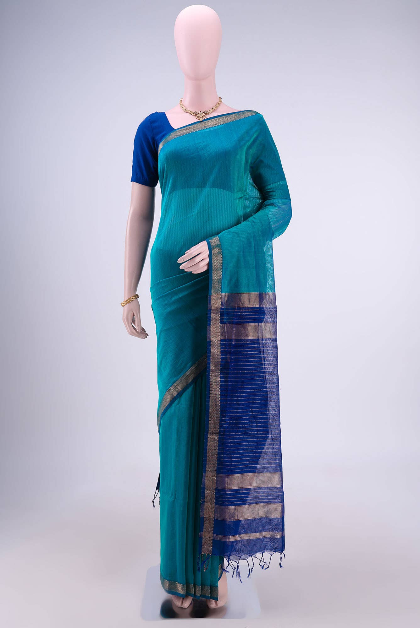 Peacock Blue Maheshwari Silk Saree