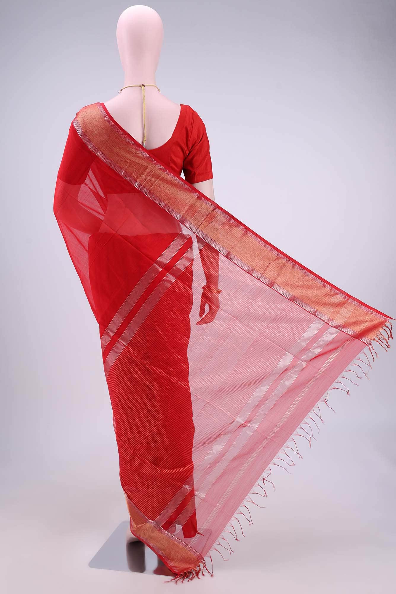 Red Maheshwari Silk Saree