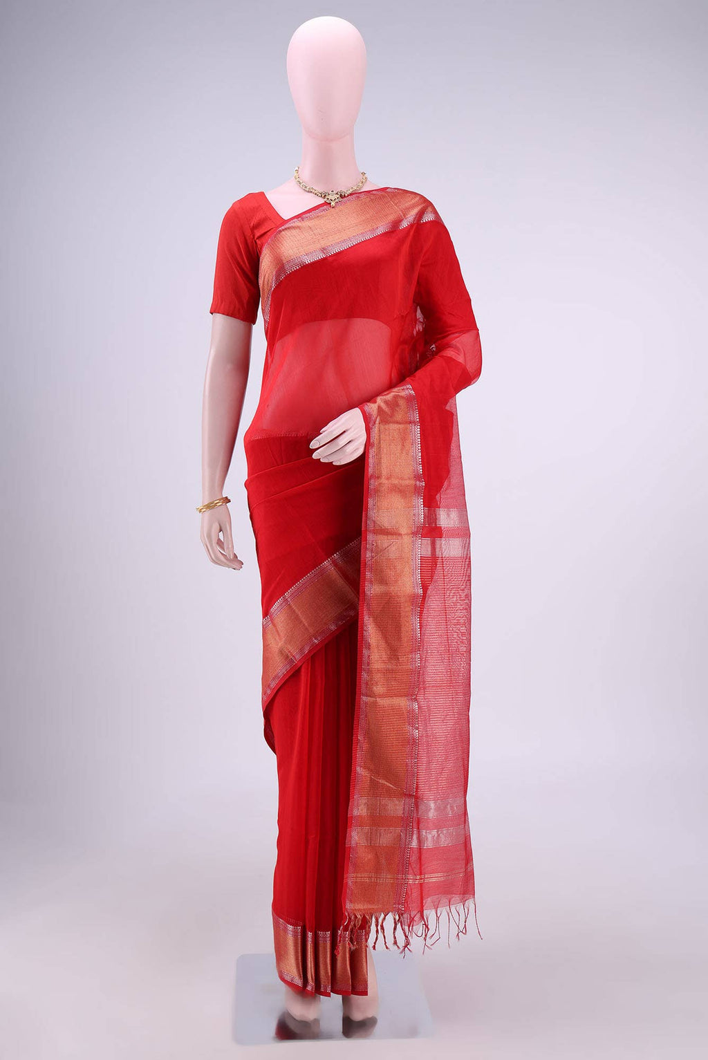 Red Maheshwari Silk Saree