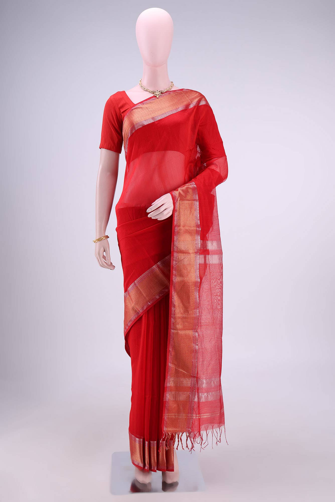 Red Maheshwari Silk Saree
