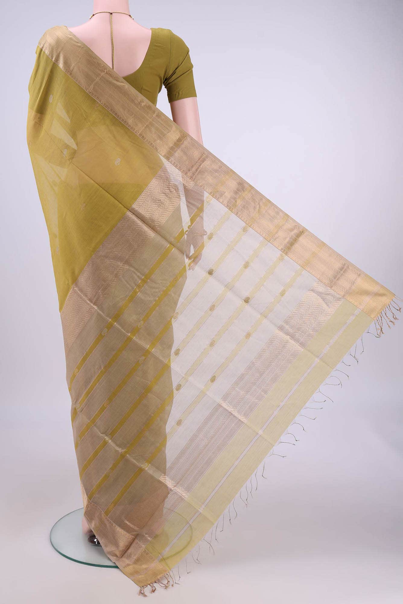 Acid Green Maheshwari Silk Saree