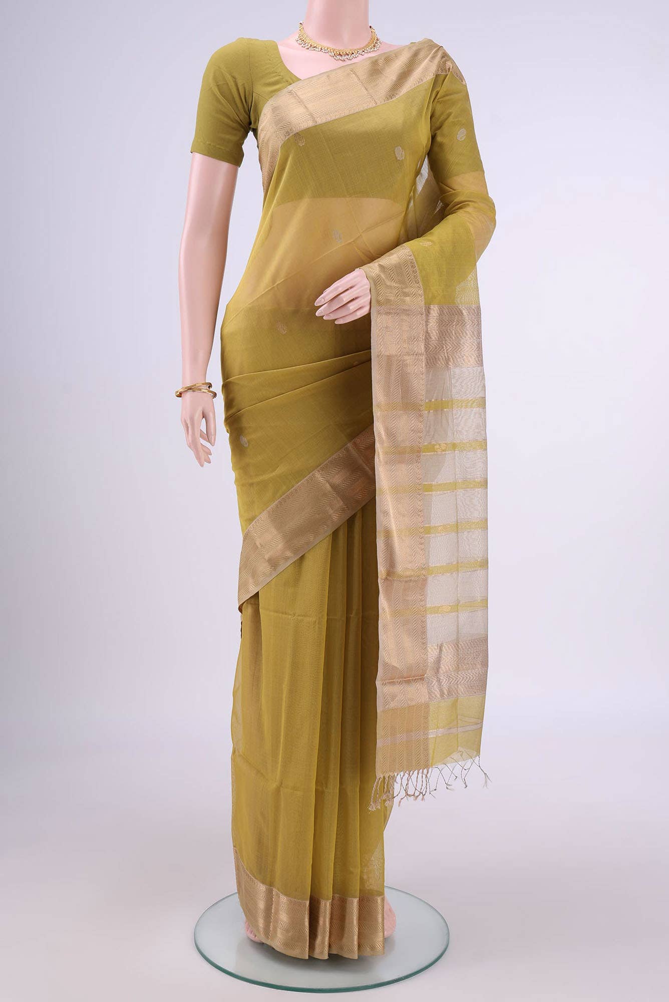 Acid Green Maheshwari Silk Saree