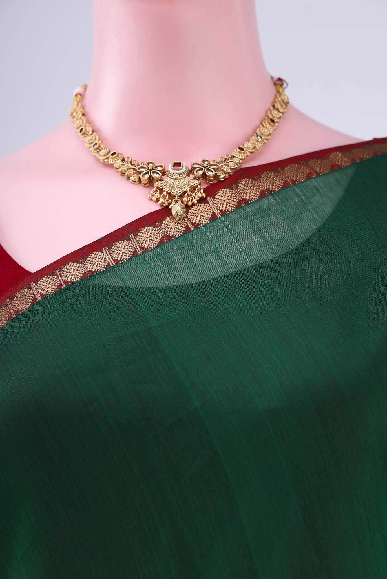 Bottle Green Maheshwari Silk Saree