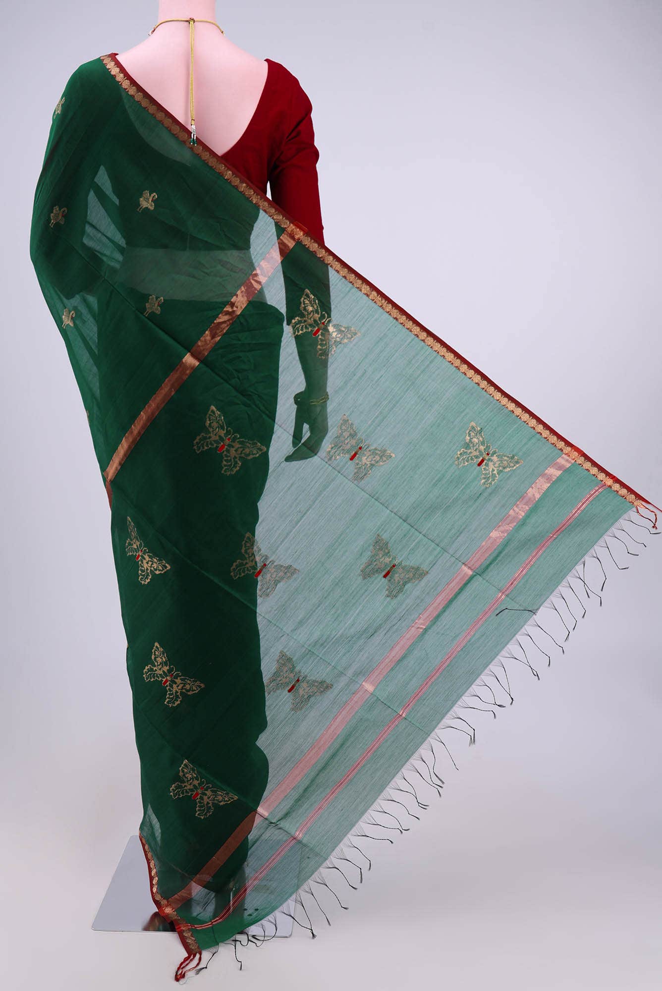 Bottle Green Maheshwari Silk Saree