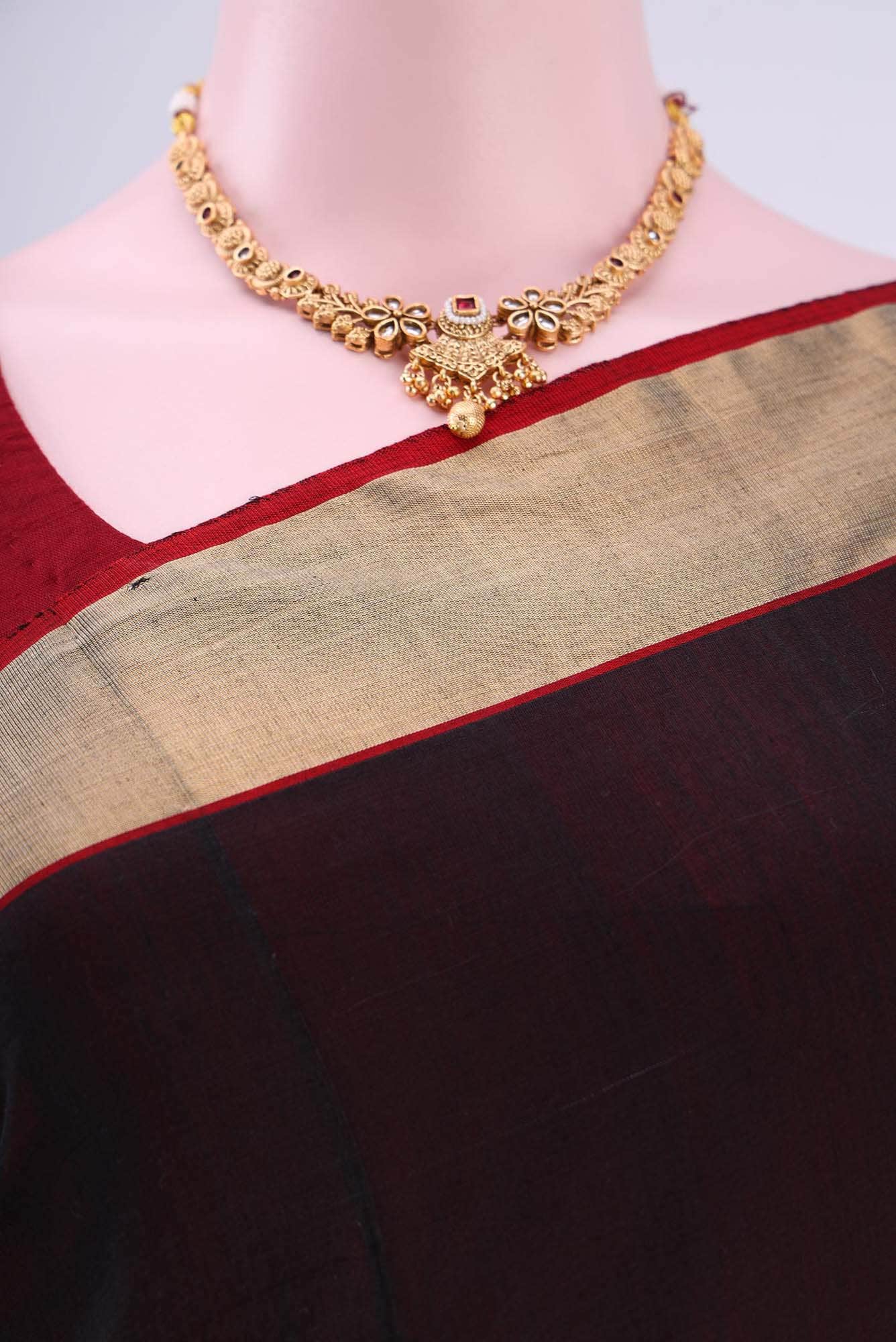 Black Chanderi Silk Saree