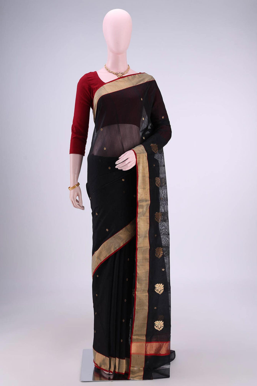 Black Chanderi Silk Saree