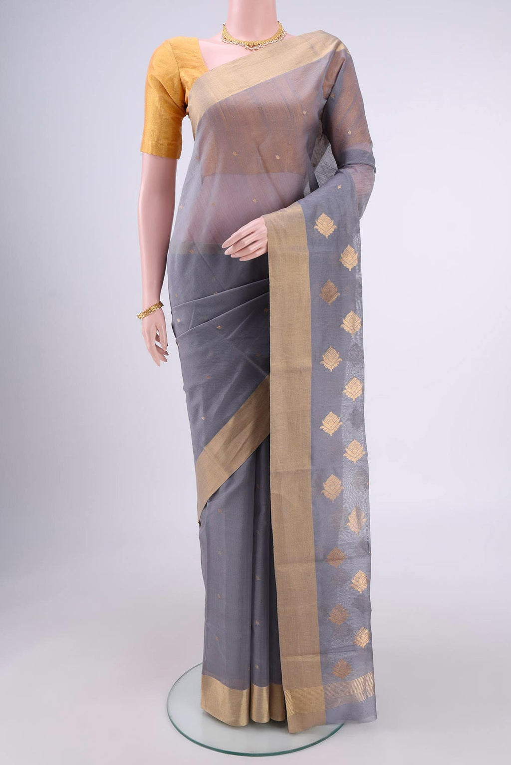Grey Chanderi Silk Saree