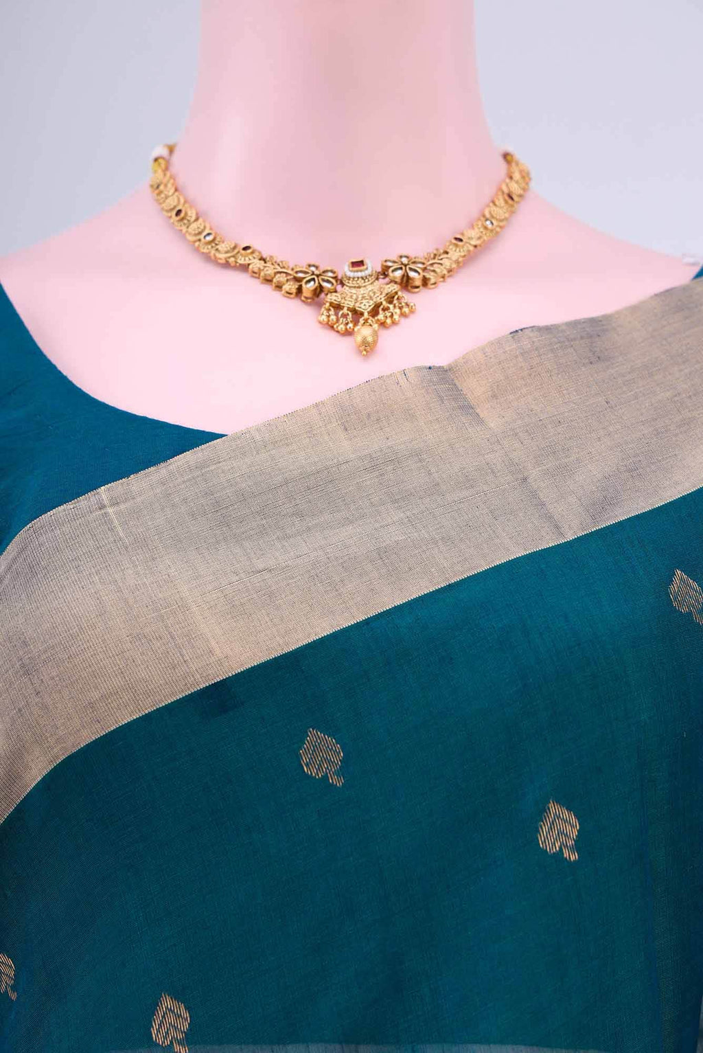 Turquoise Chanderi Silk Cotton Saree