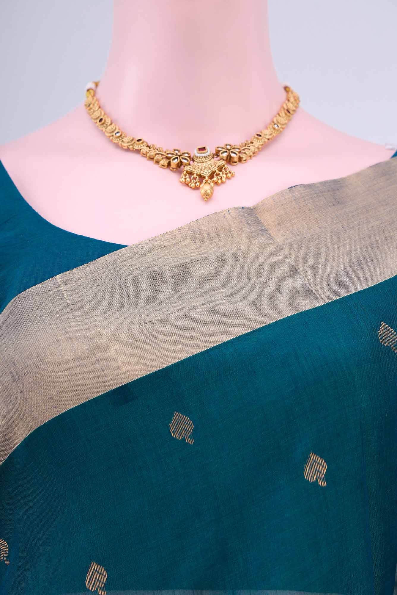 Turquoise Chanderi Silk Cotton Saree