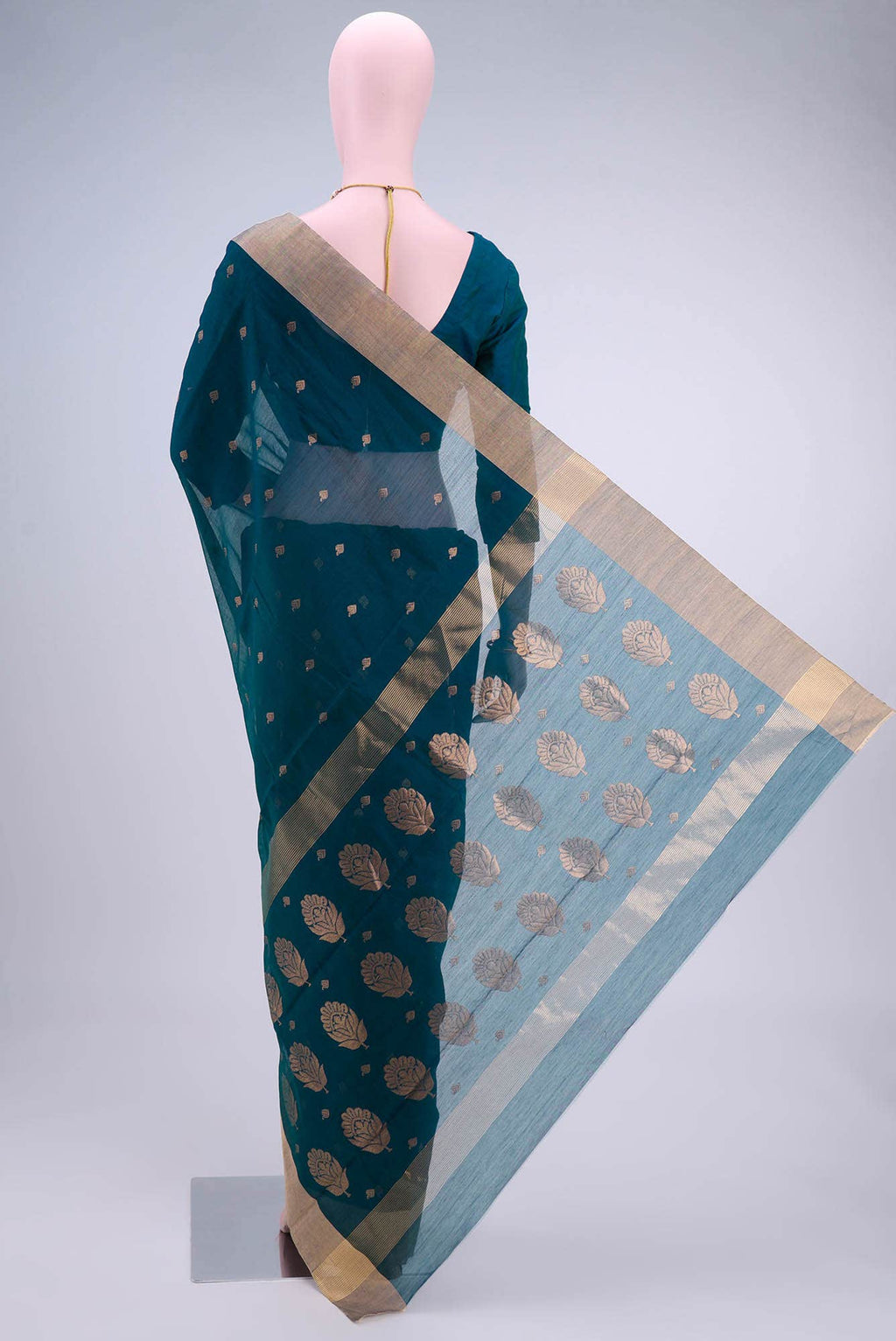 Turquoise Chanderi Silk Cotton Saree