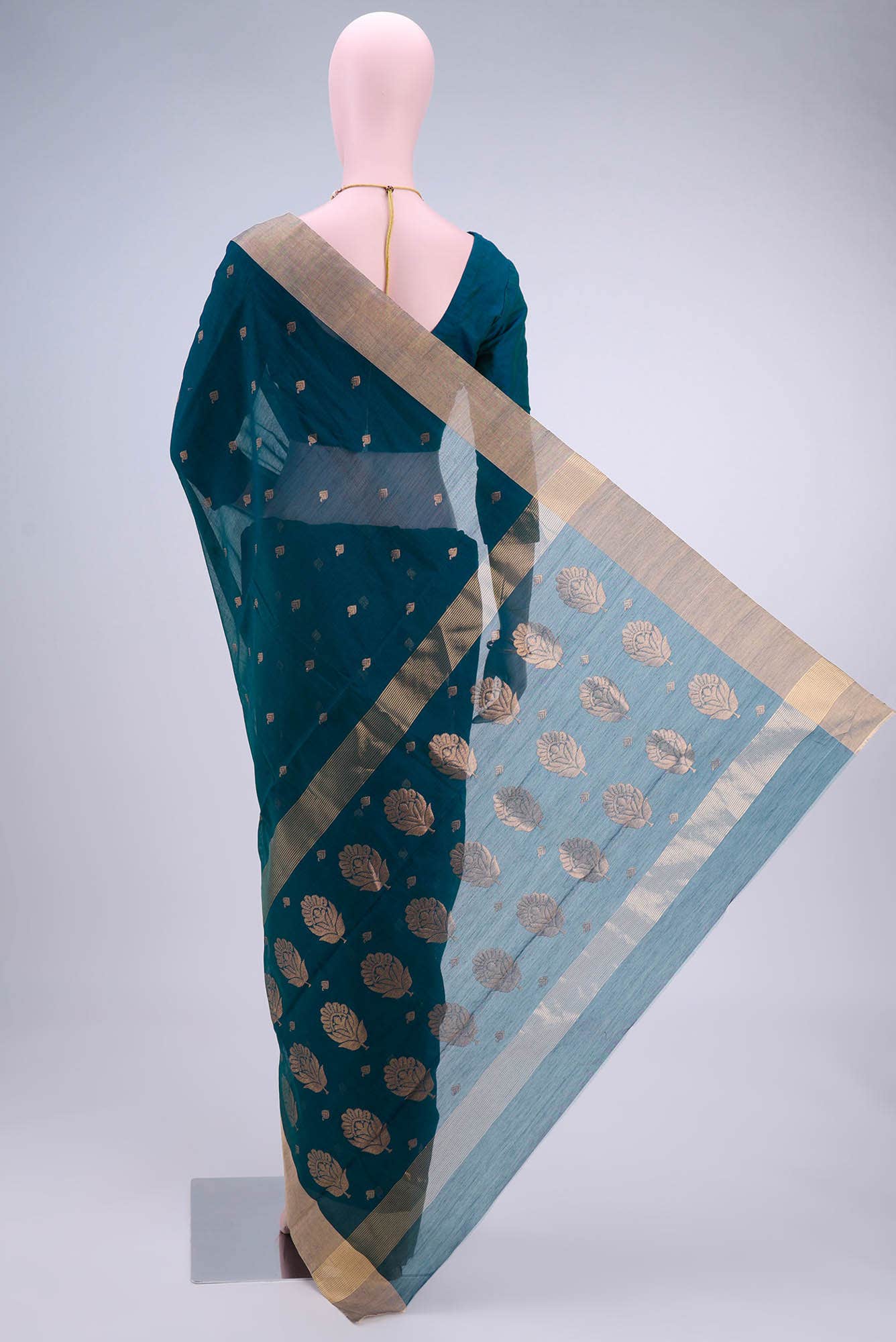 Turquoise Chanderi Silk Cotton Saree