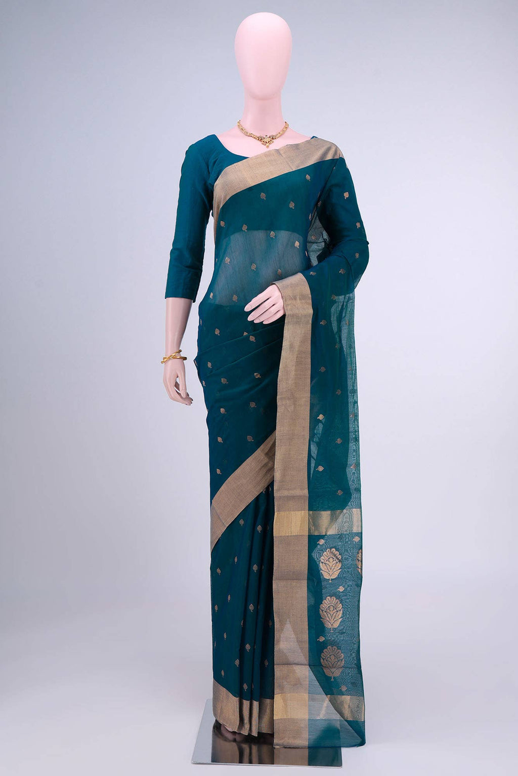 Turquoise Chanderi Silk Cotton Saree