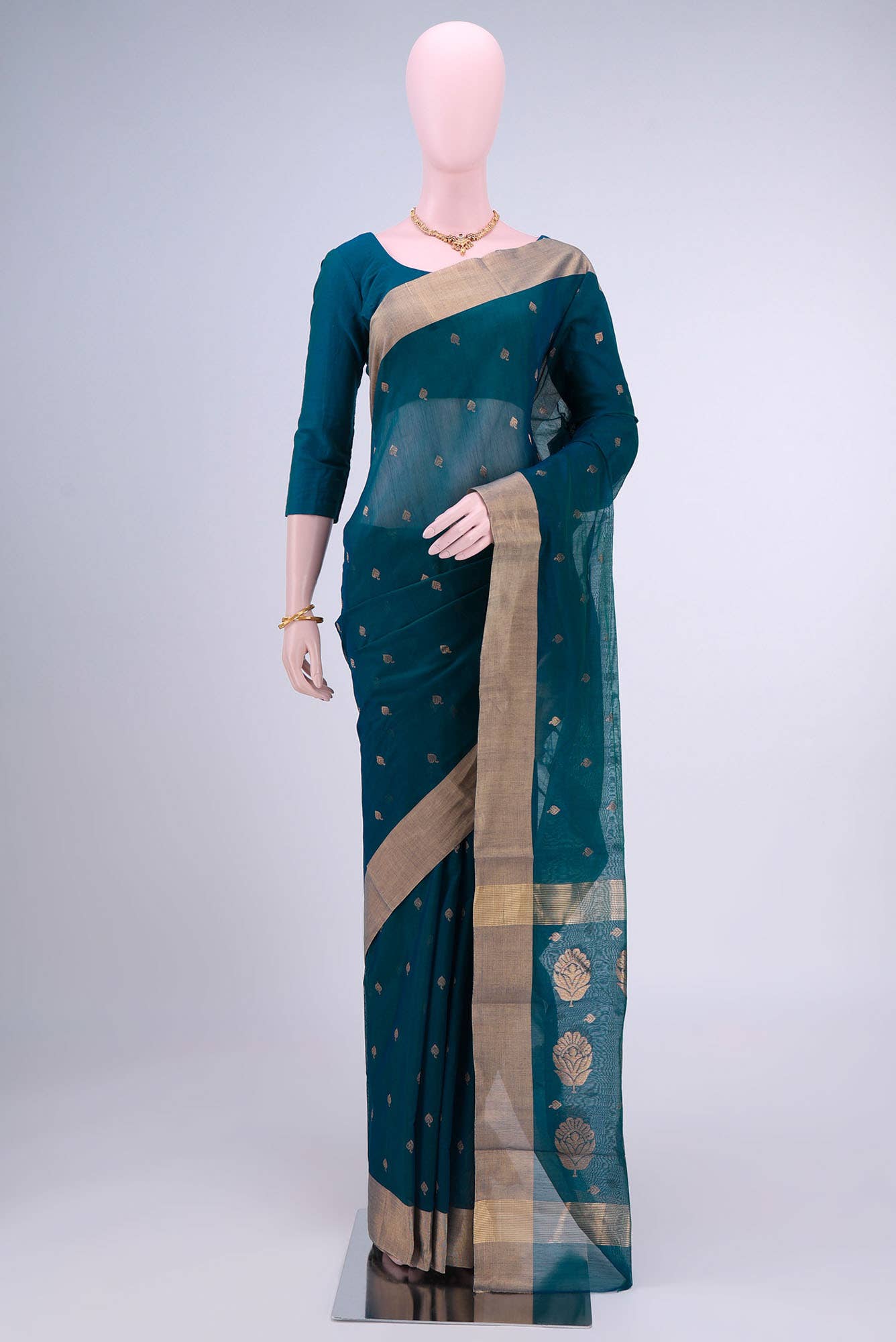 Turquoise Chanderi Silk Cotton Saree