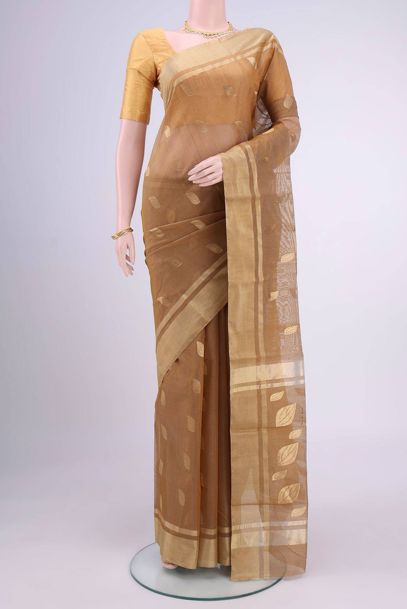 Beige Chanderi Silk Cotton Saree