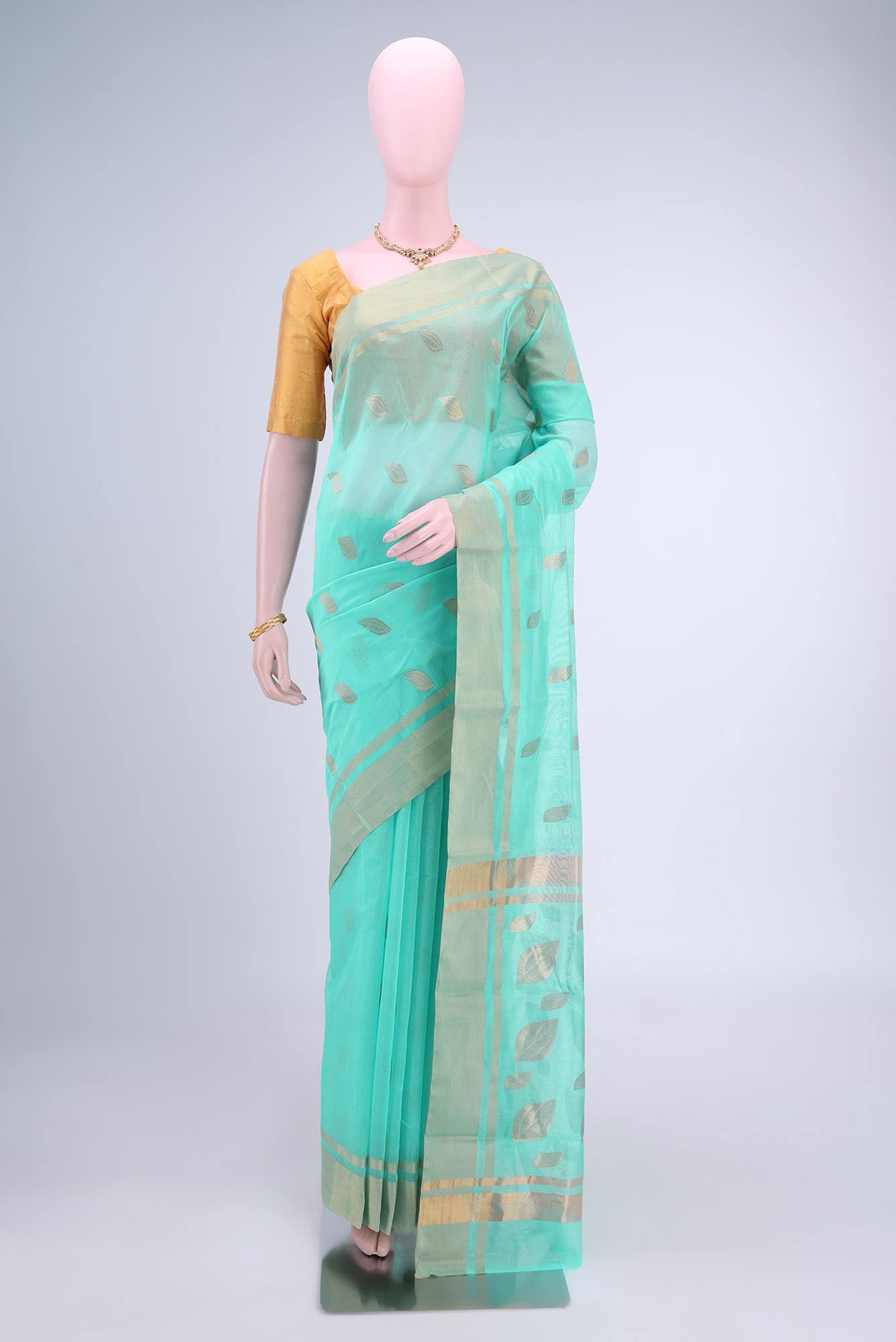 Turquoise Chanderi Silk Cotton Saree