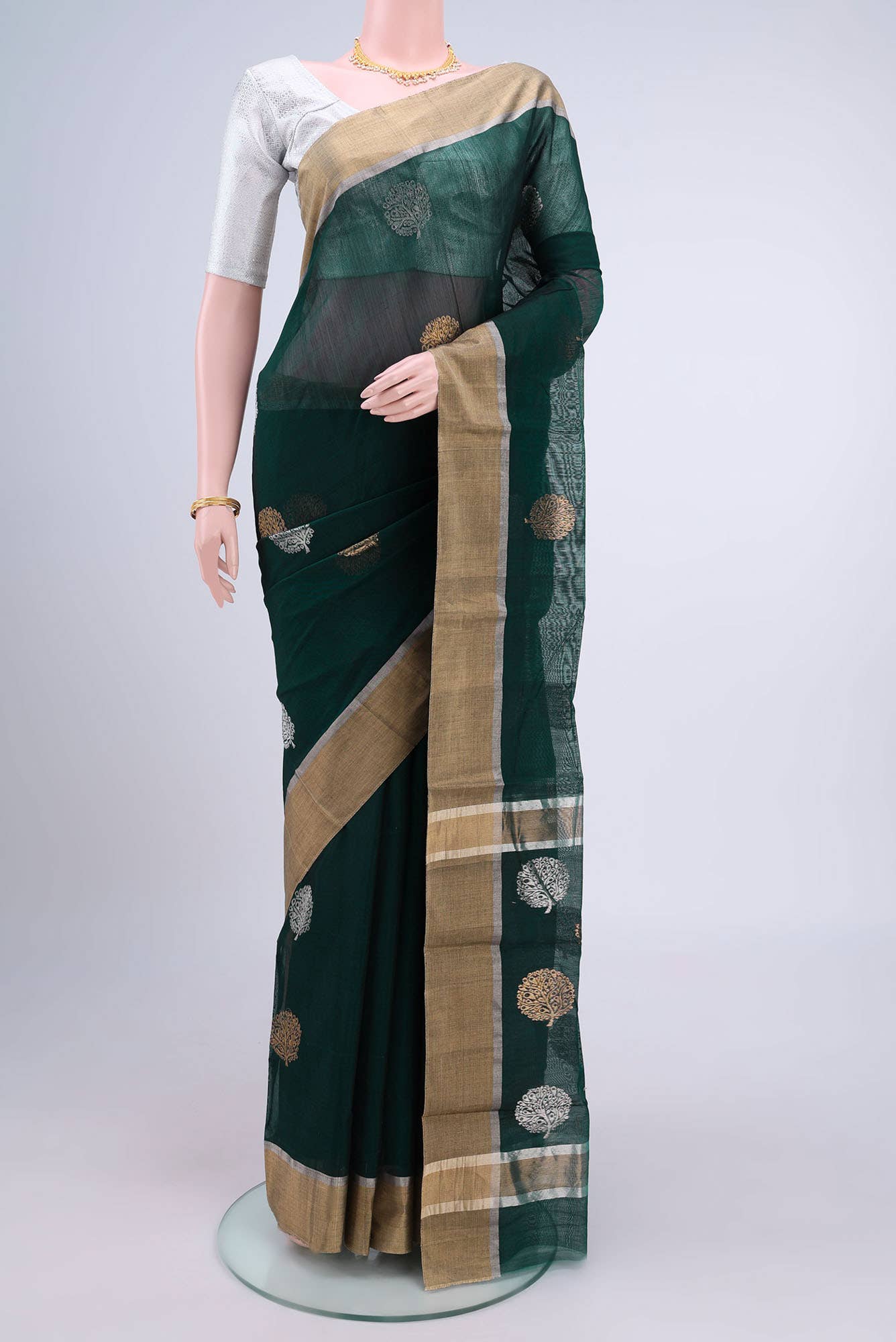 Bottle Green Chanderi Silk Cotton Saree