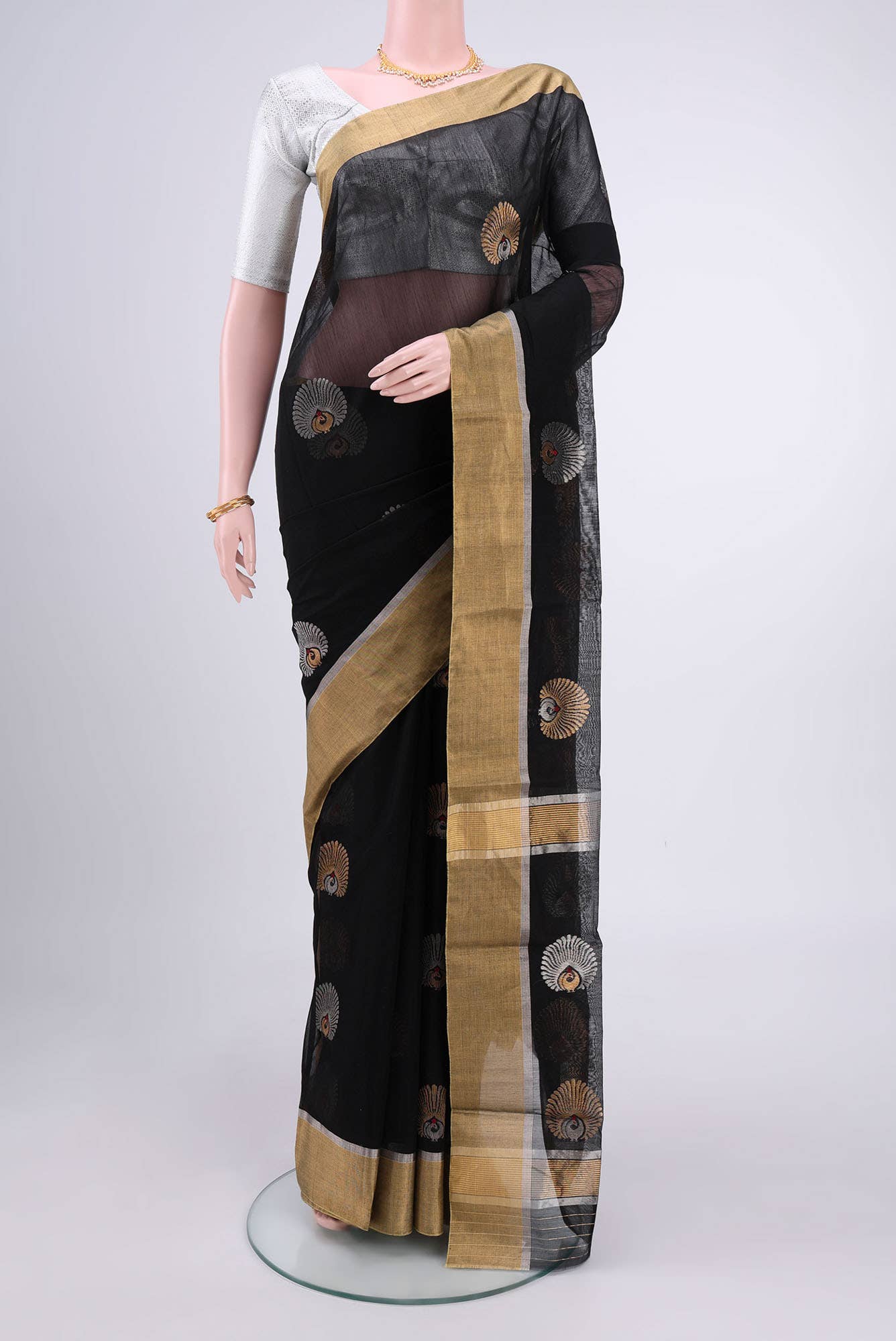 Black Chanderi Silk Cotton Saree