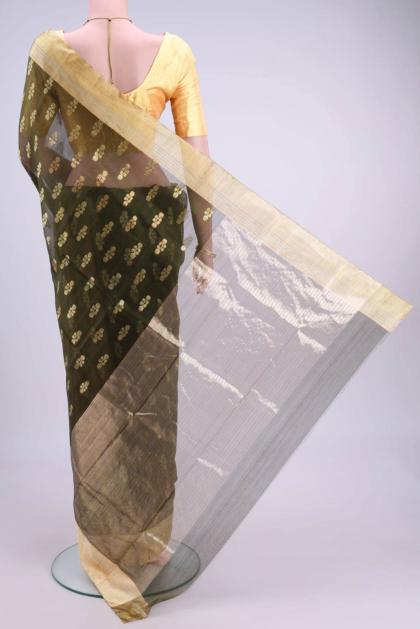 Mehandi Green Chanderi Silk Cotton Saree