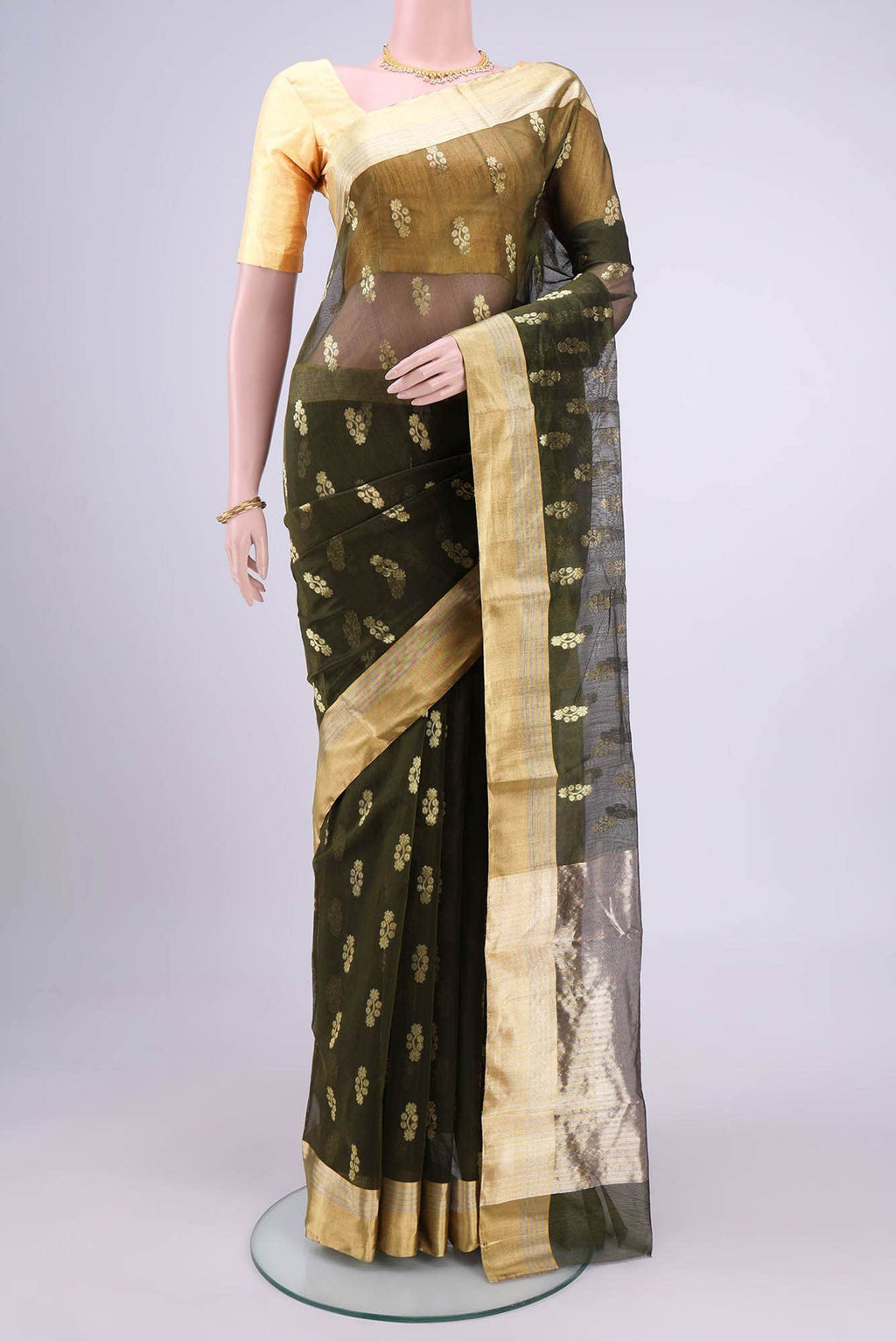 Mehandi Green Chanderi Silk Cotton Saree