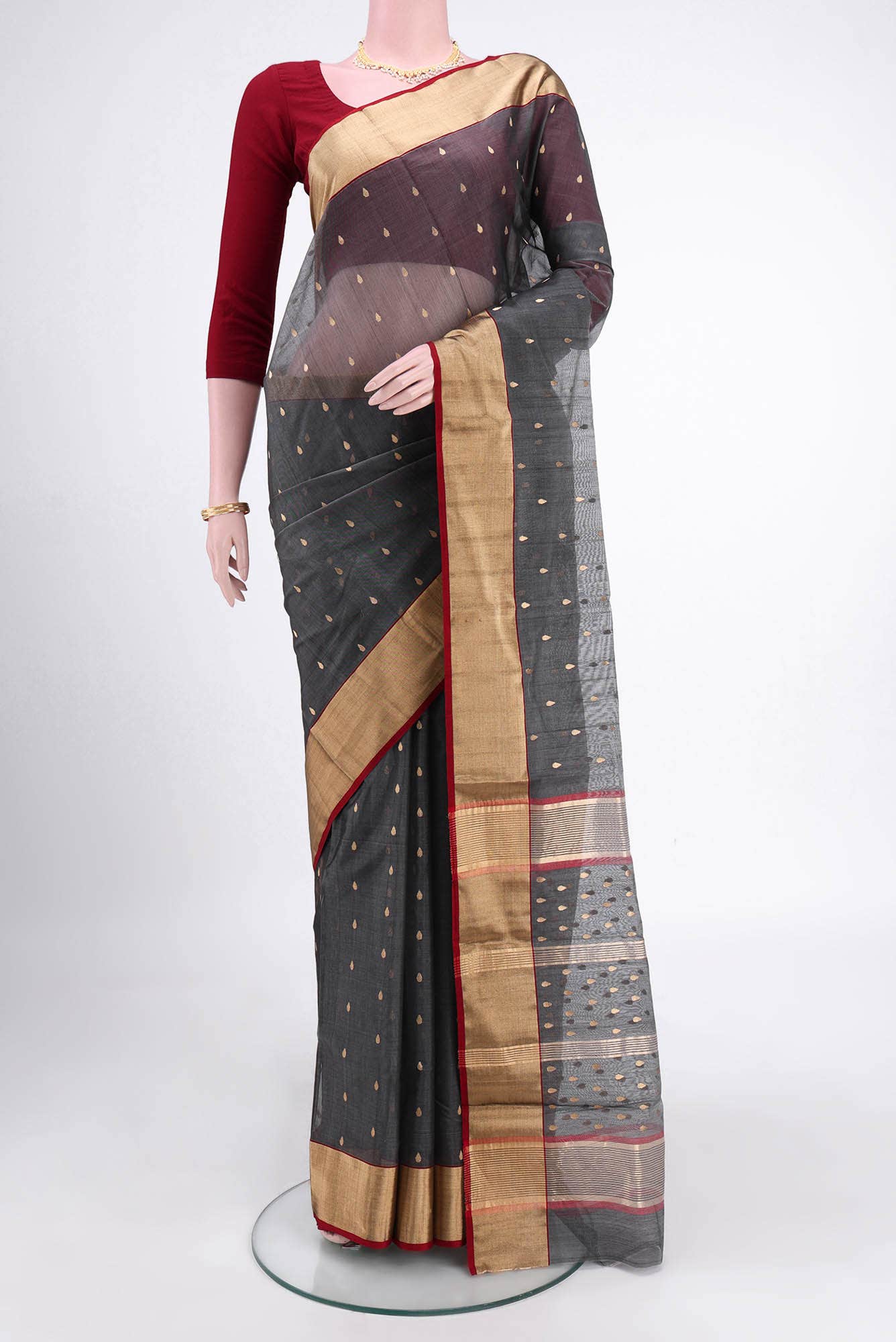 Grey Chanderi Silk Cotton Saree