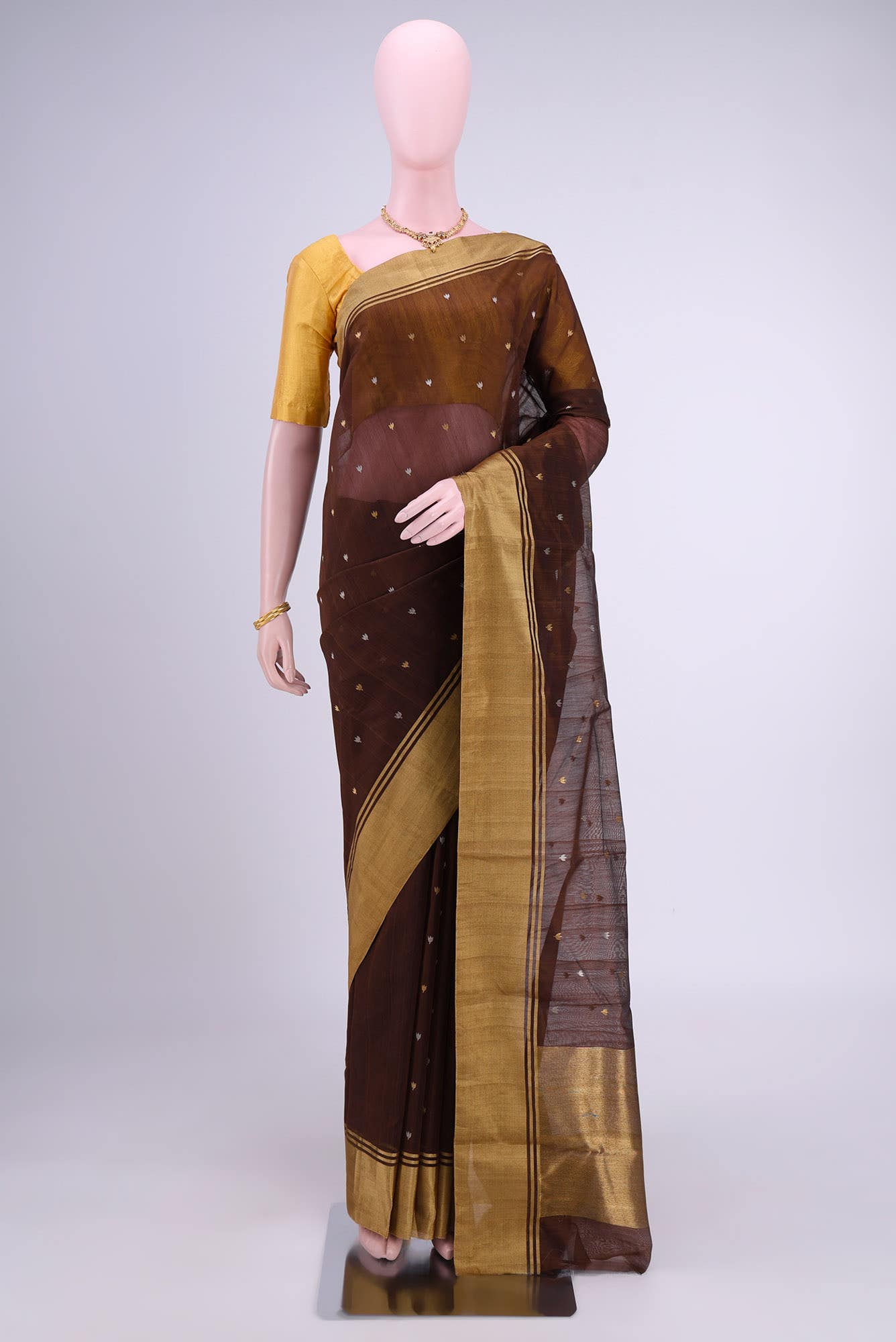 Brown Chanderi Silk Cotton Saree