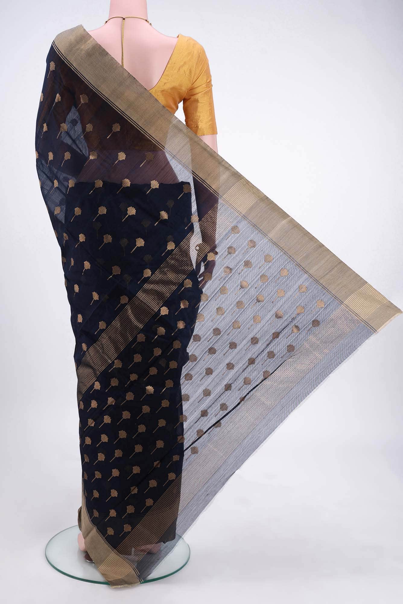 Navy Blue Chanderi Silk Cotton Saree