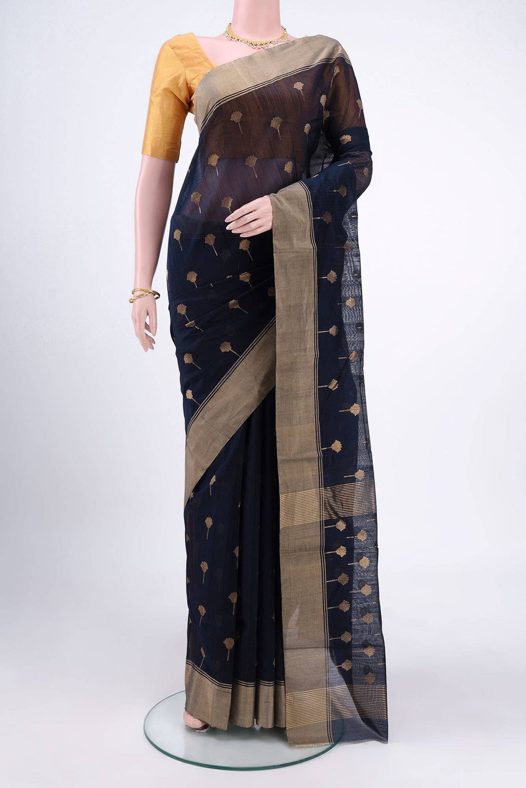 Navy Blue Chanderi Silk Cotton Saree